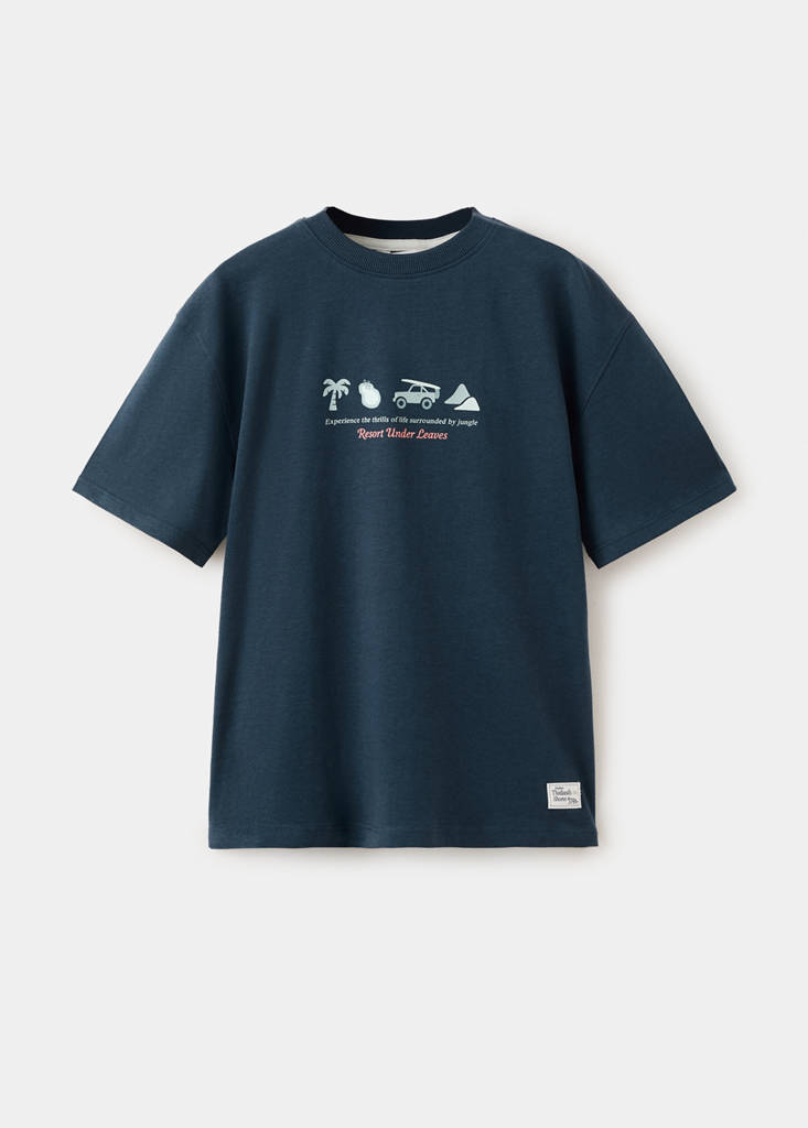 Printed cotton-blend t-shirt — Navy