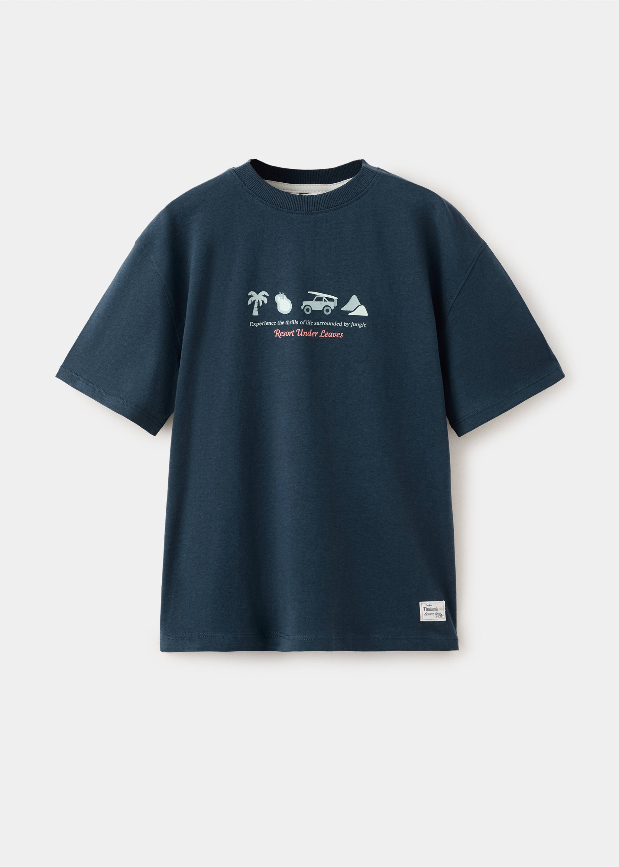Printed cotton-blend t-shirt - Article without model, Navy. Ref: 27085961-00.