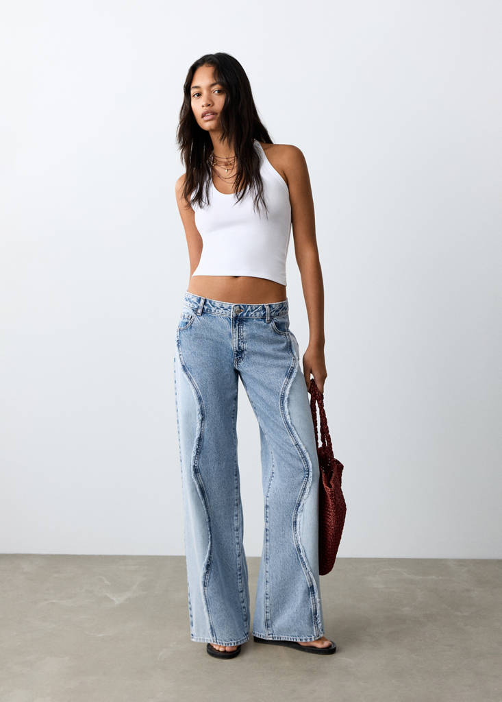 Low-rise contrast jeans — Medium Blue