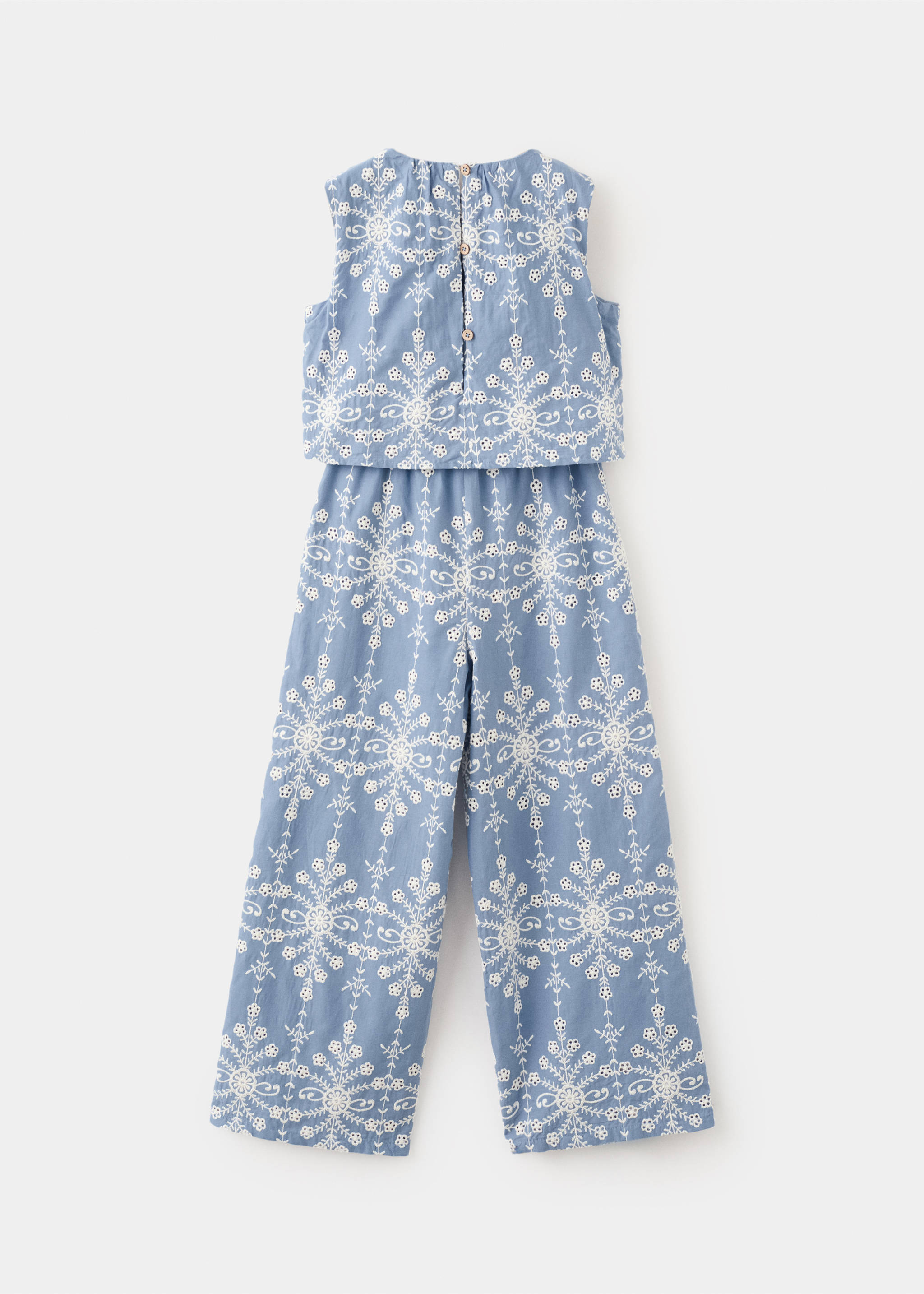 Long embroidered jumpsuit - Reverse of the article, Blue. Ref: 27085969-00.