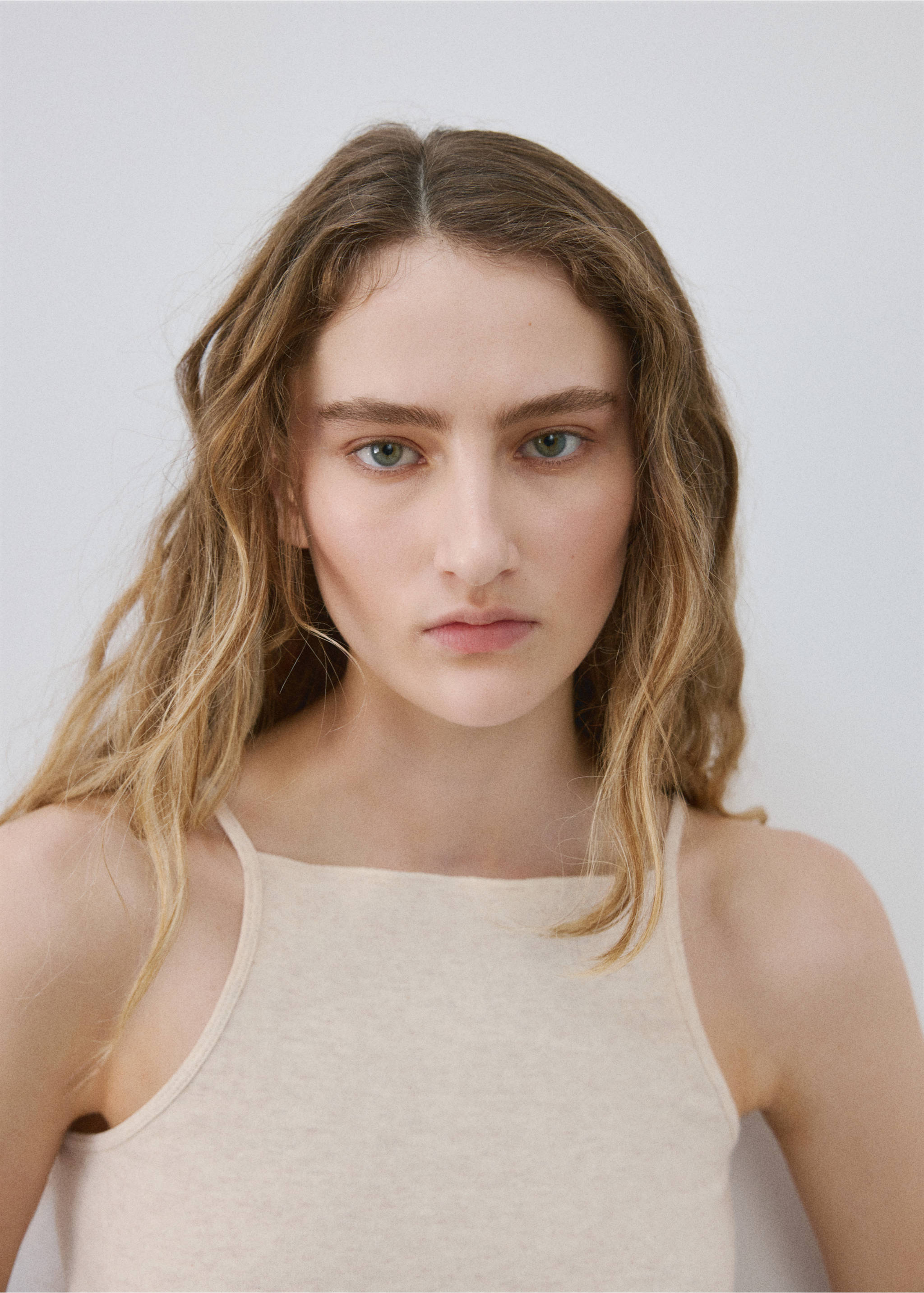 Thin strap pyjama top - Details of the article 1, Beige. Ref: 27085971-00.