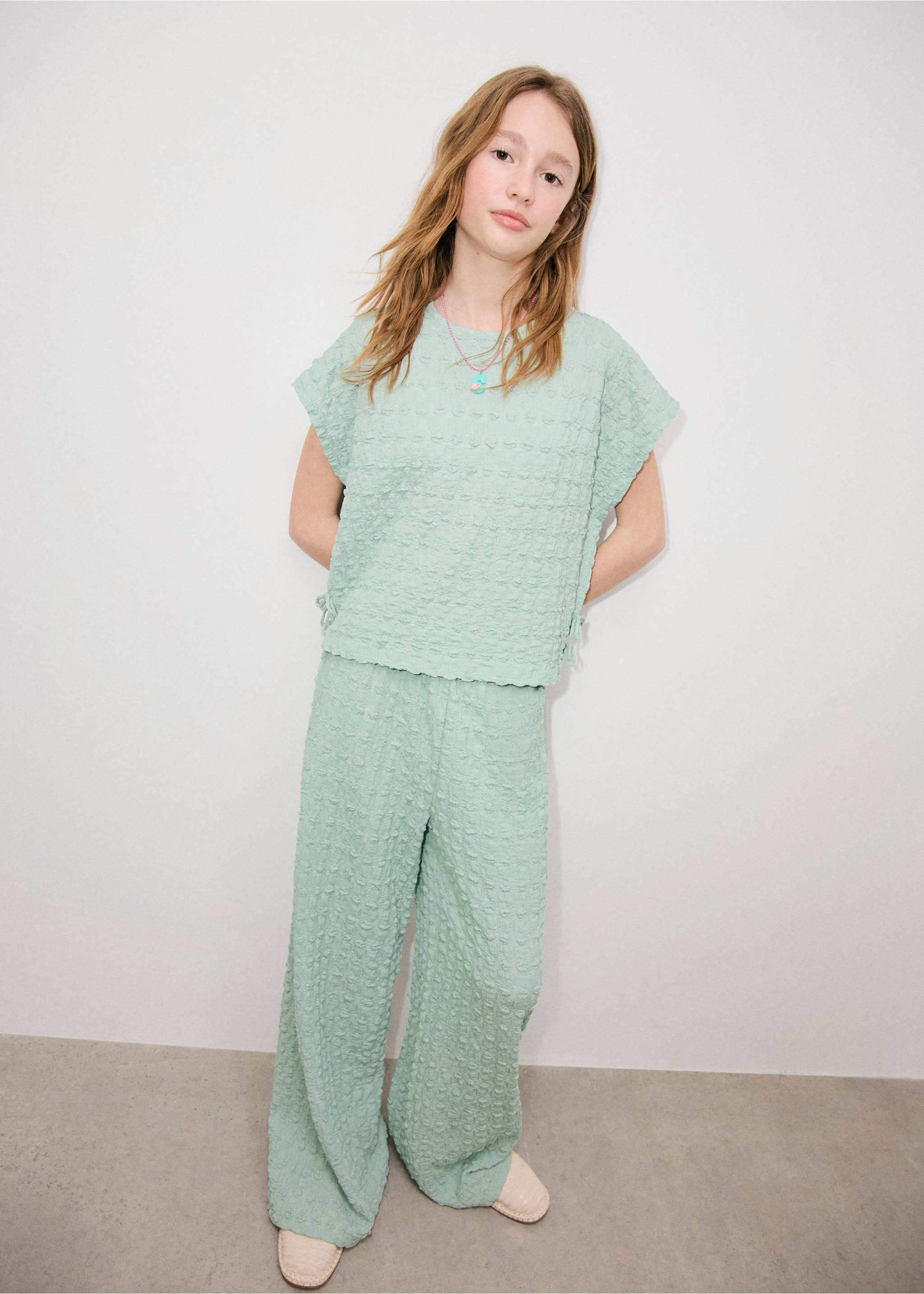 Textured flowy trousers - General plane, Aqua Green. Ref: 27085976-00.