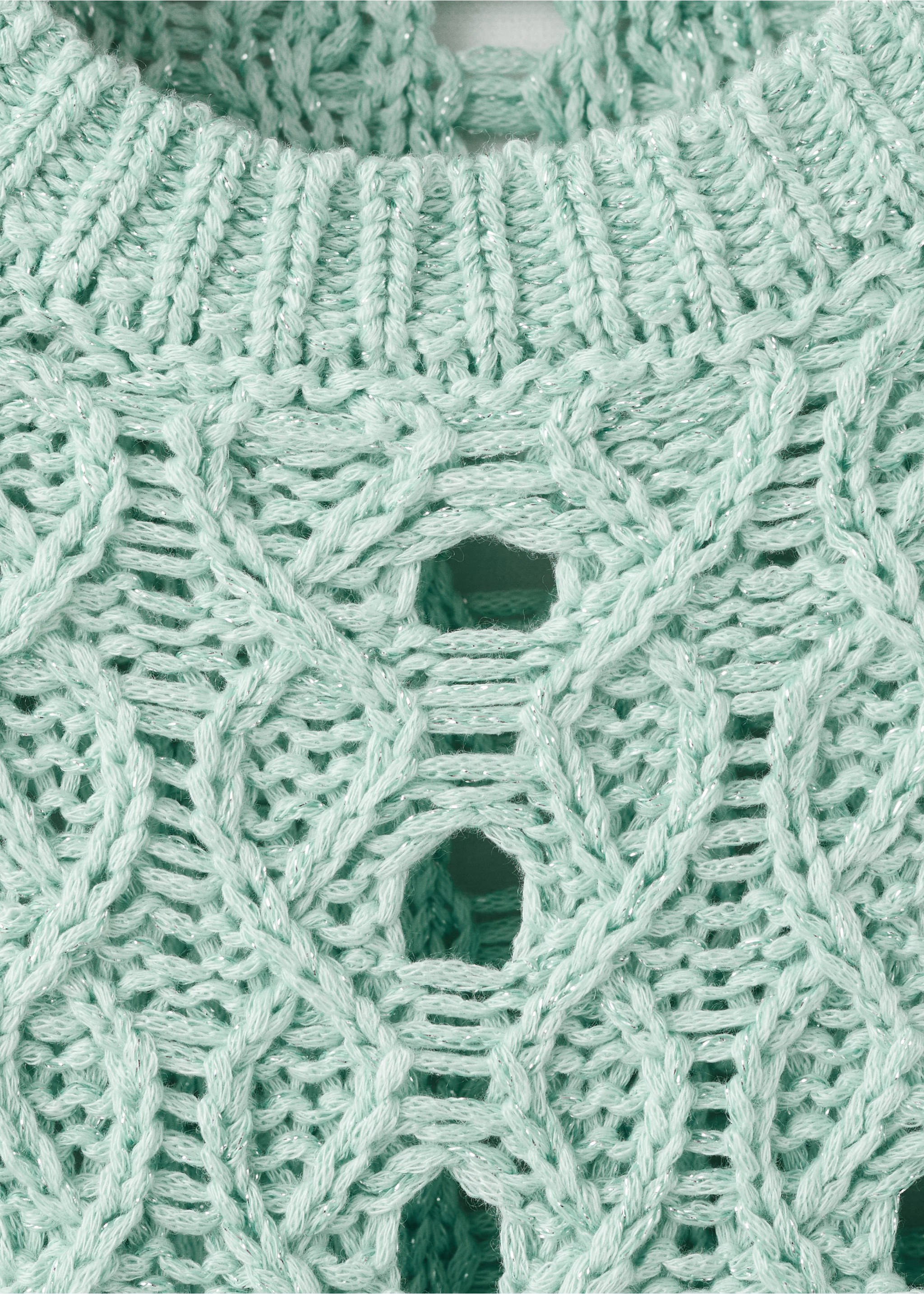 Openwork lurex knit sweater - Details of the article 8, Aqua Green. Ref: 27085978-00.