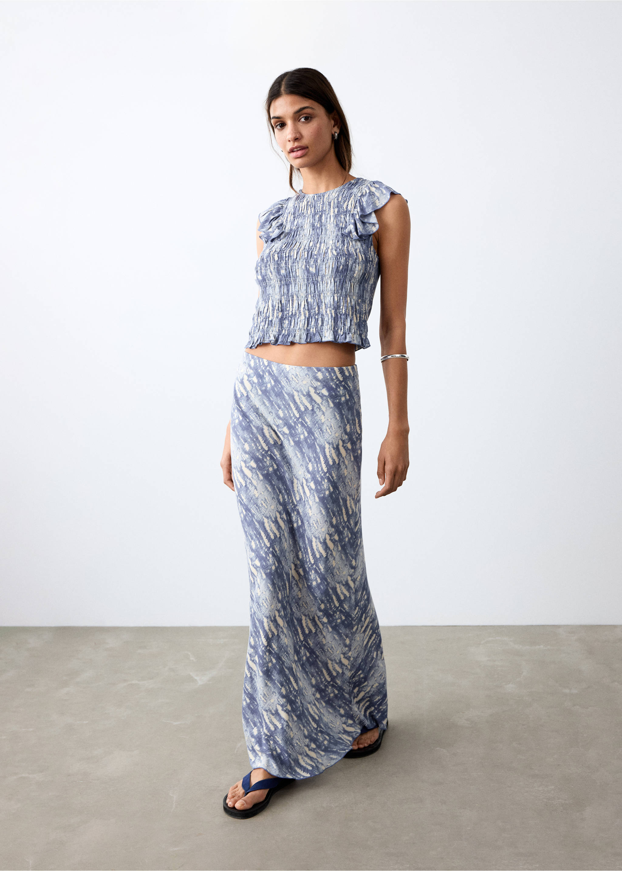 Printed long skirt - Details of the article 2, Blue. Ref: 27085979-00.