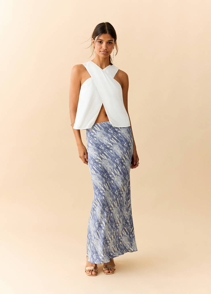 Printed long skirt — Blue