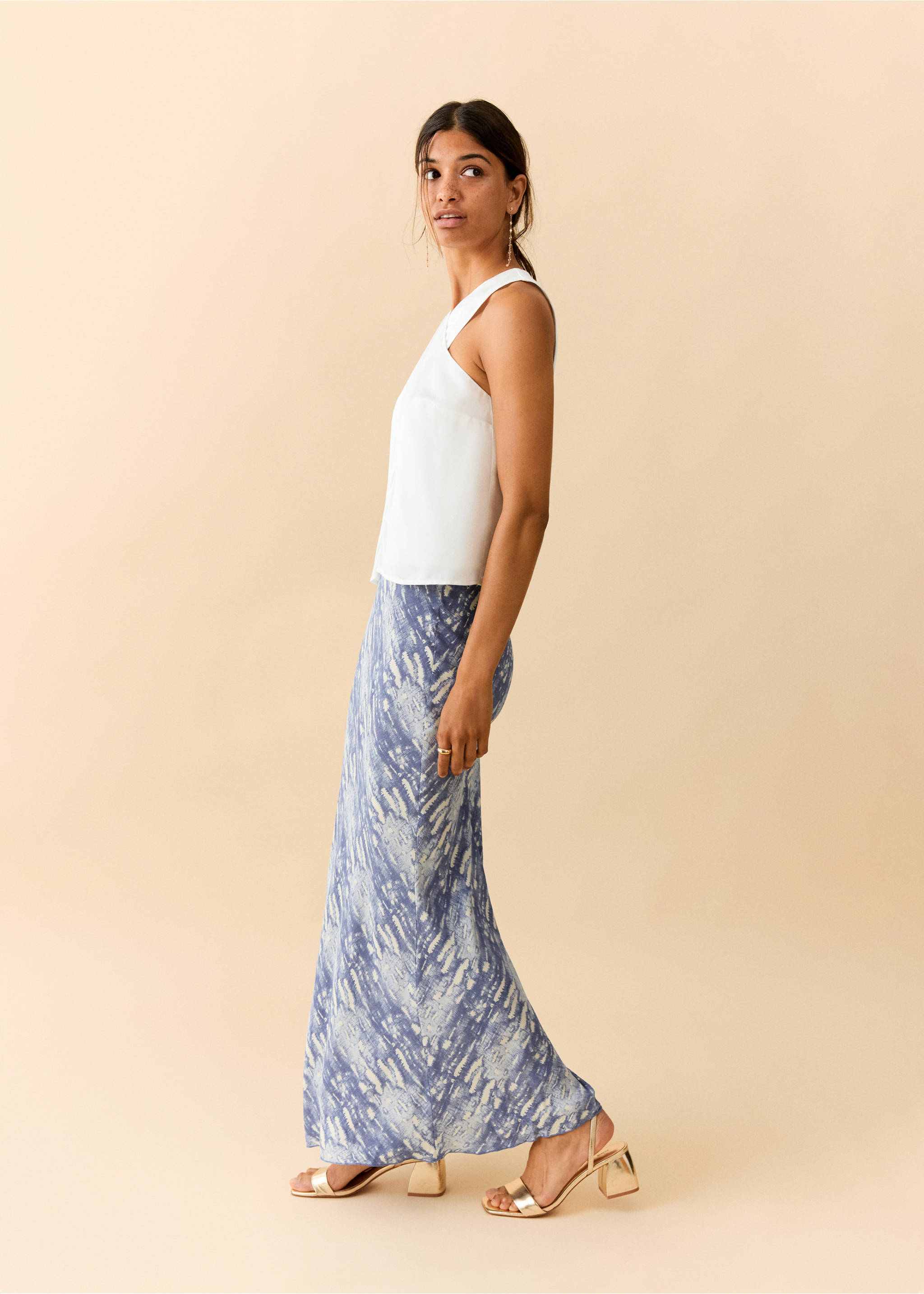 Printed long skirt - Medium plane, Blue. Ref: 27085979-01.