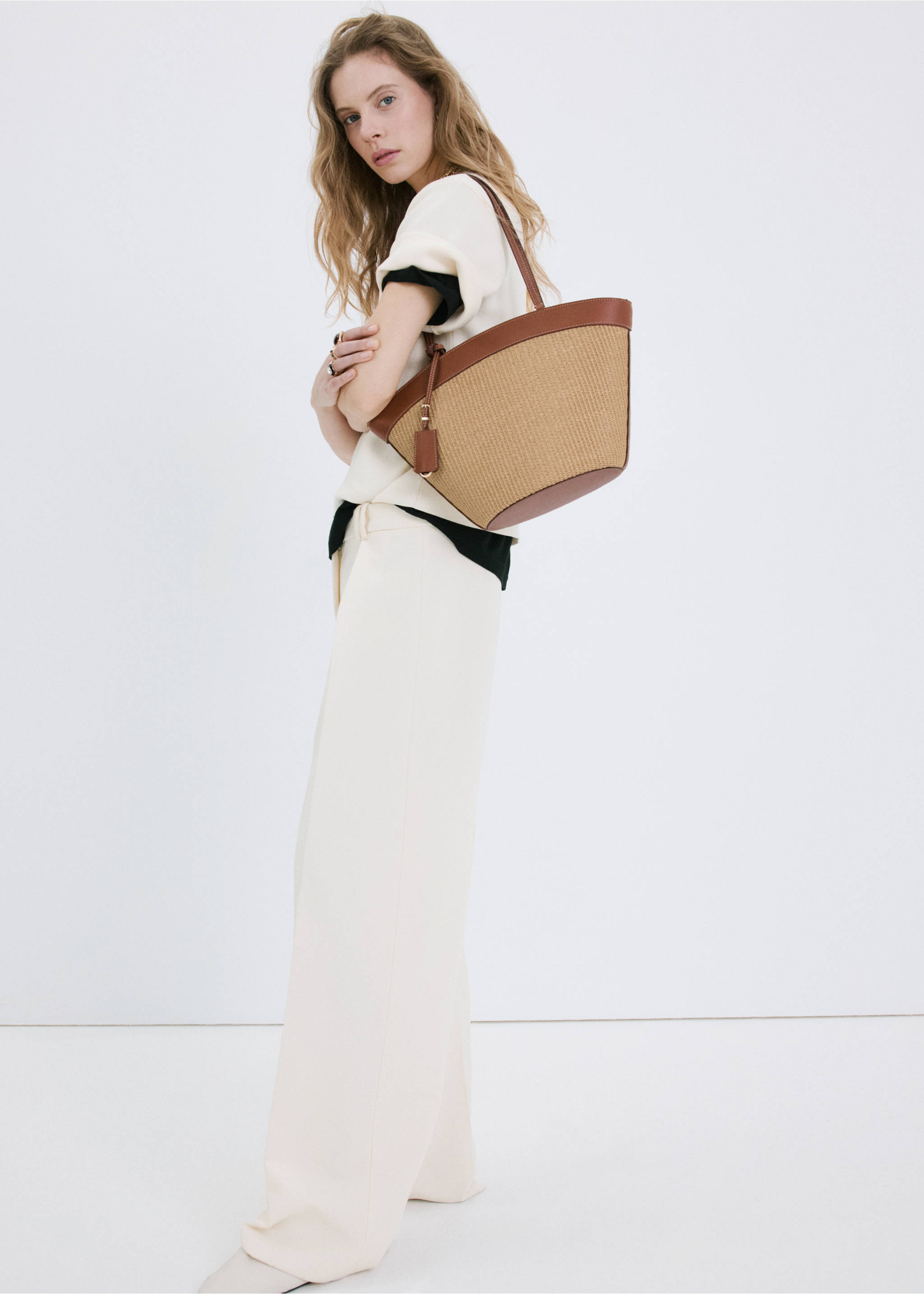 Sac cabas en toile à contraste - Détail de l'article 9, Marron moyen. Ref: 27085983-00.