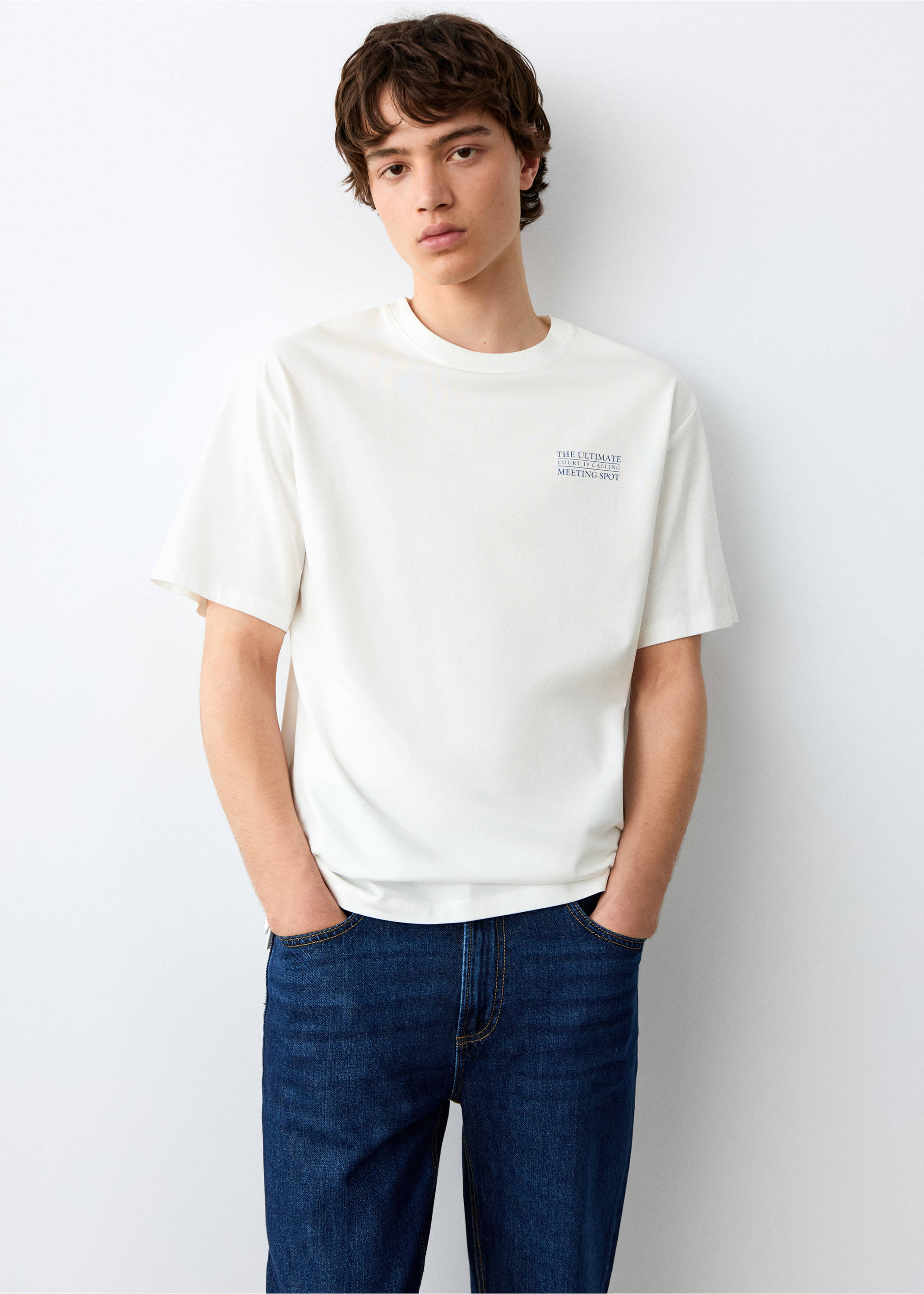 Bedrucktes Baumwoll-T-Shirt - Mittlere Ansicht, Cremeweiß. Ref: 27085984-00.