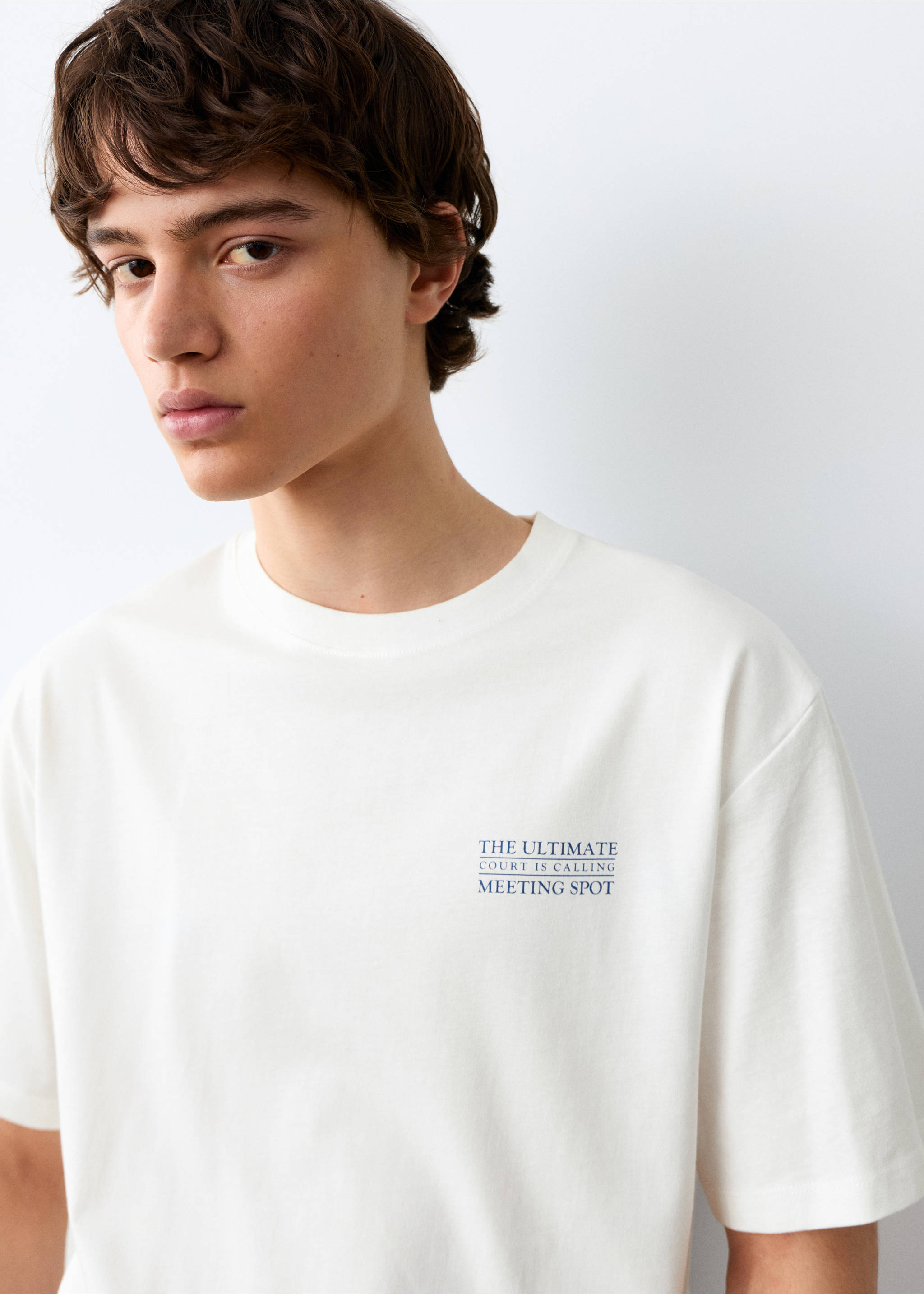 Bedrucktes Baumwoll-T-Shirt - Detail des Artikels 1, Cremeweiß. Ref: 27085984-00.