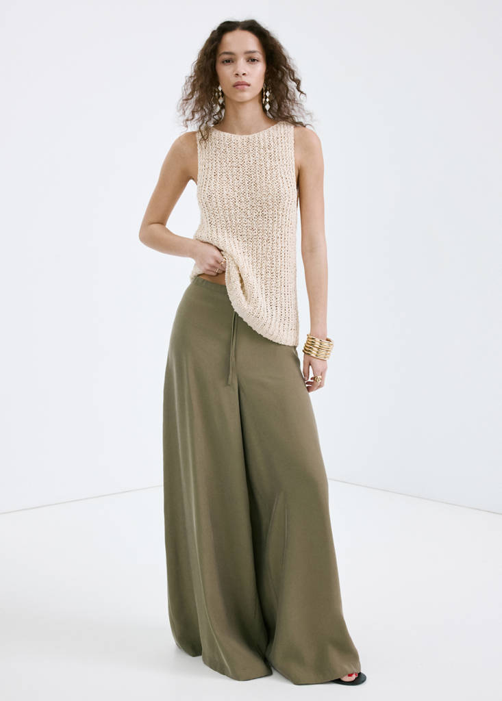 High-rise wide leg trousers — Khaki