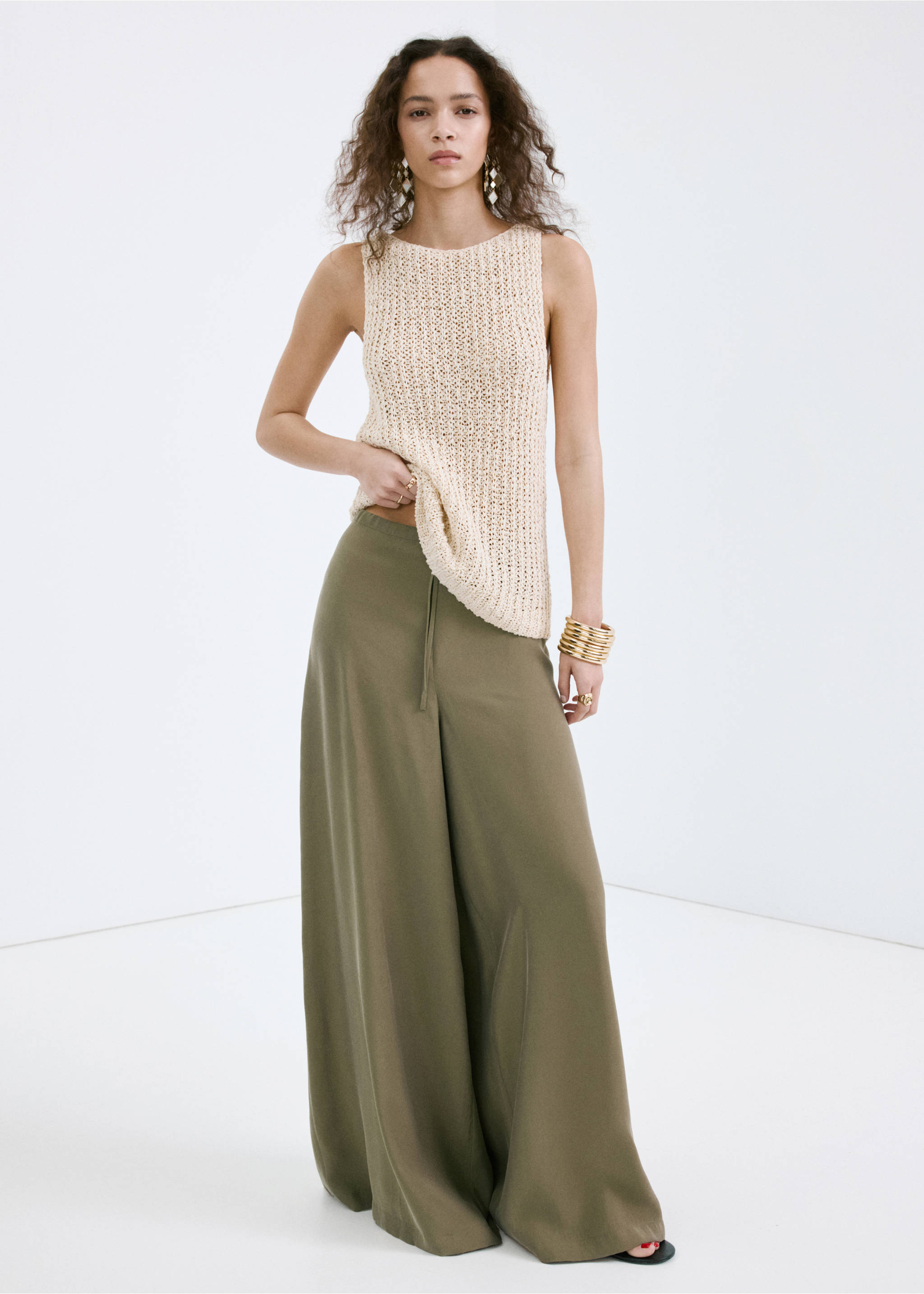 High-rise wide leg trousers - General plane, Khaki. Ref: 27085986-00.