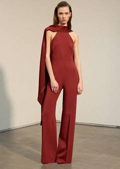 Halter neck jumpsuit with combined detailing — Burnt Orange 2