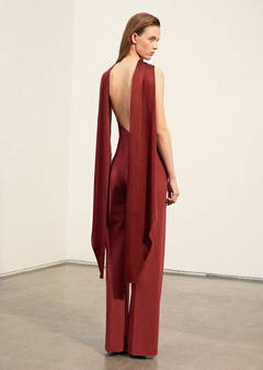 Halter neck jumpsuit with combined detailing — Burnt Orange 3