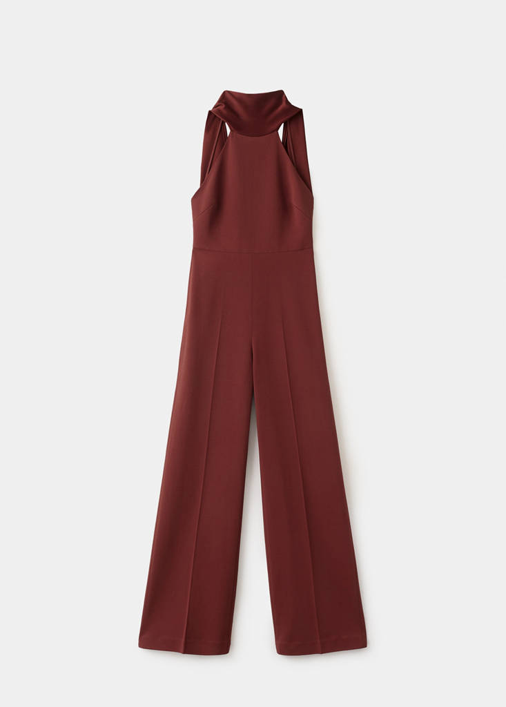 Halter neck jumpsuit with combined detailing — Burnt Orange