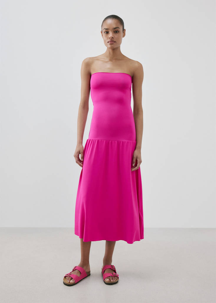 Strapless midi-dress — Fuchsia