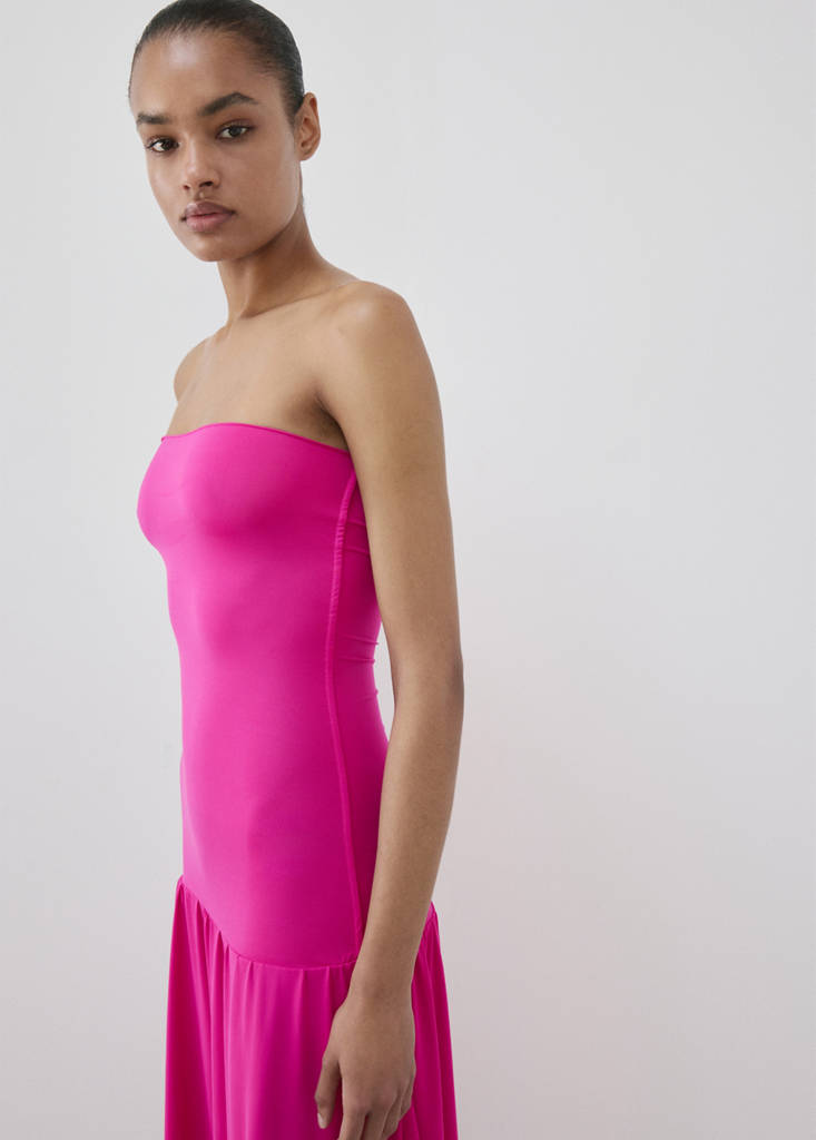 Strapless midi-dress — Fuchsia
