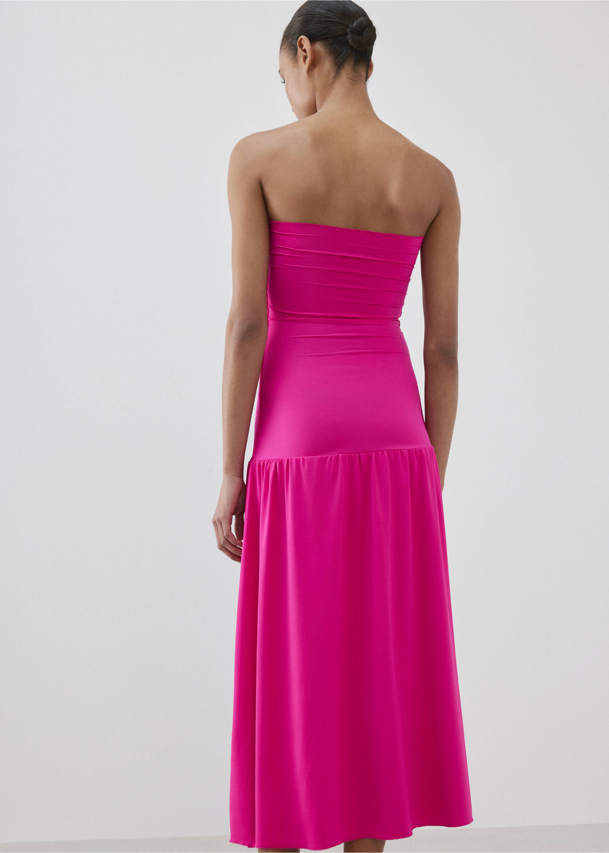 Strapless midi-dress - Reverse of the article, Fuchsia. Ref: 27085995-00.