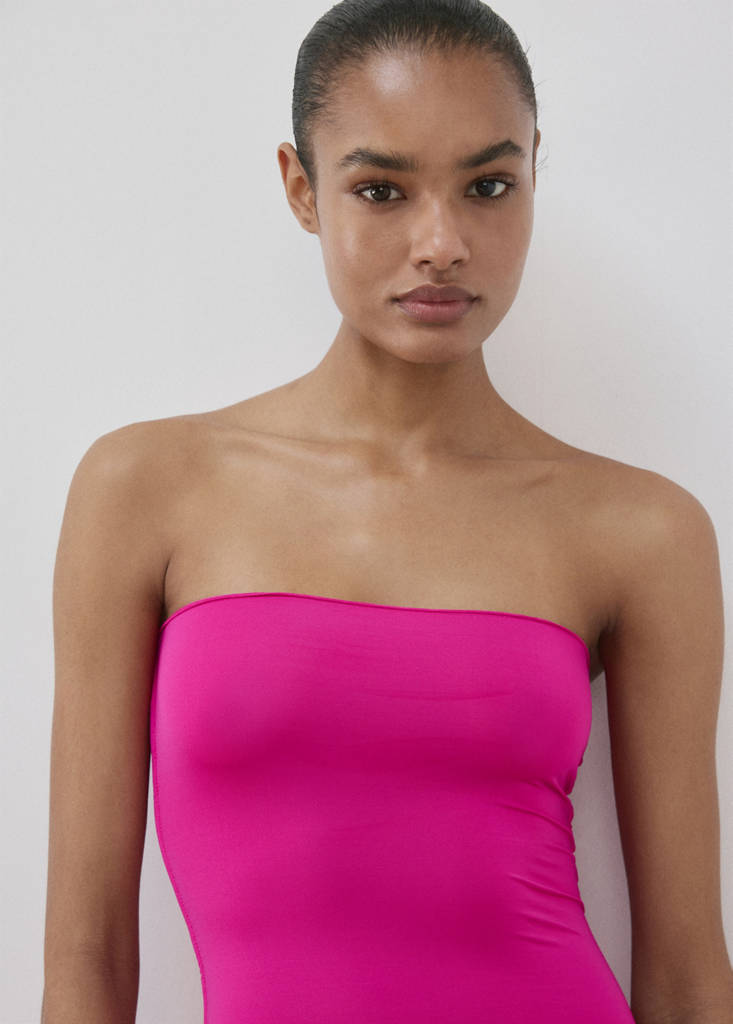 Strapless midi-dress — Fuchsia