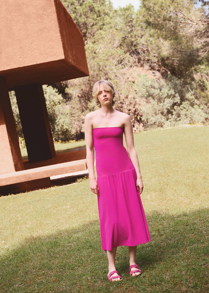 Strapless midi-dress — Fuchsia
