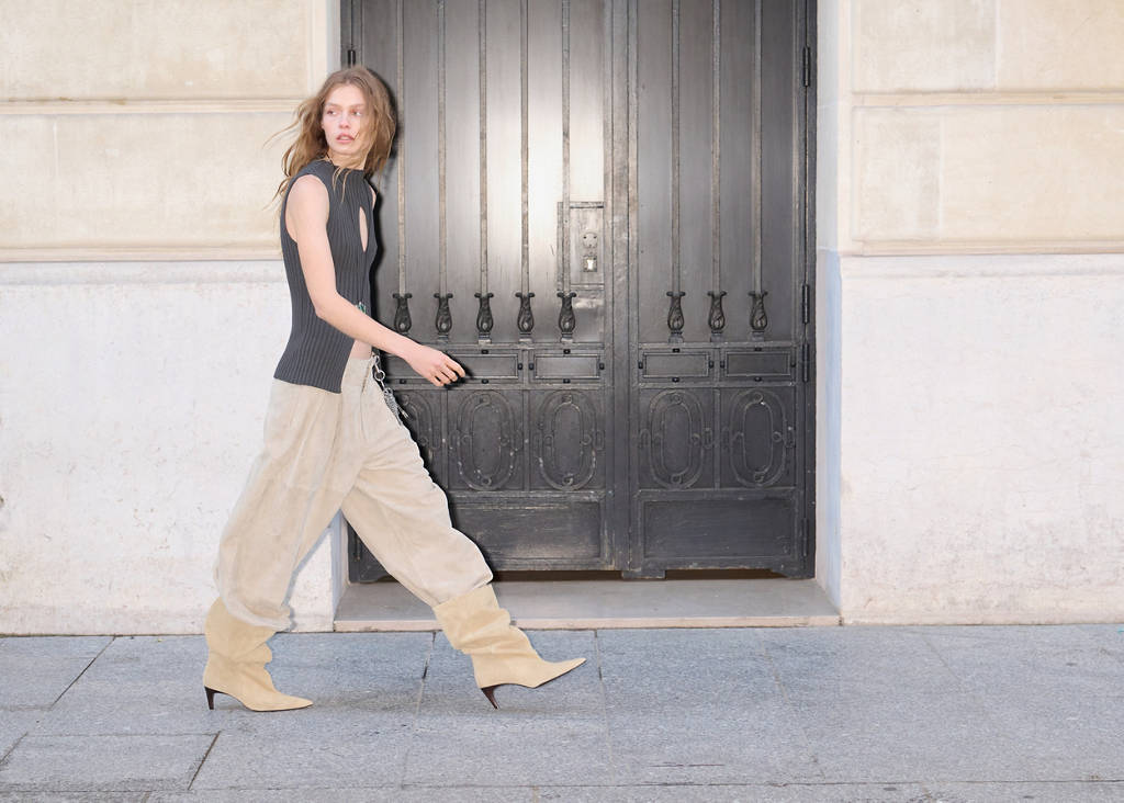 Suede harem trousers with dart detail - thumbnail 6