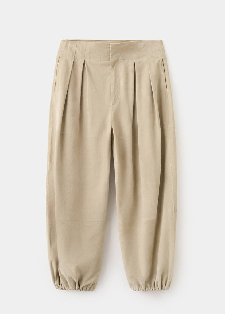 Suede harem trousers with dart detail — Sand