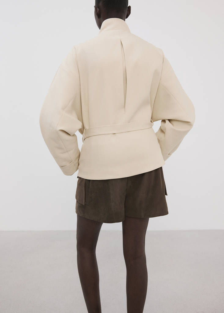 High-neck belted jacket — Beige