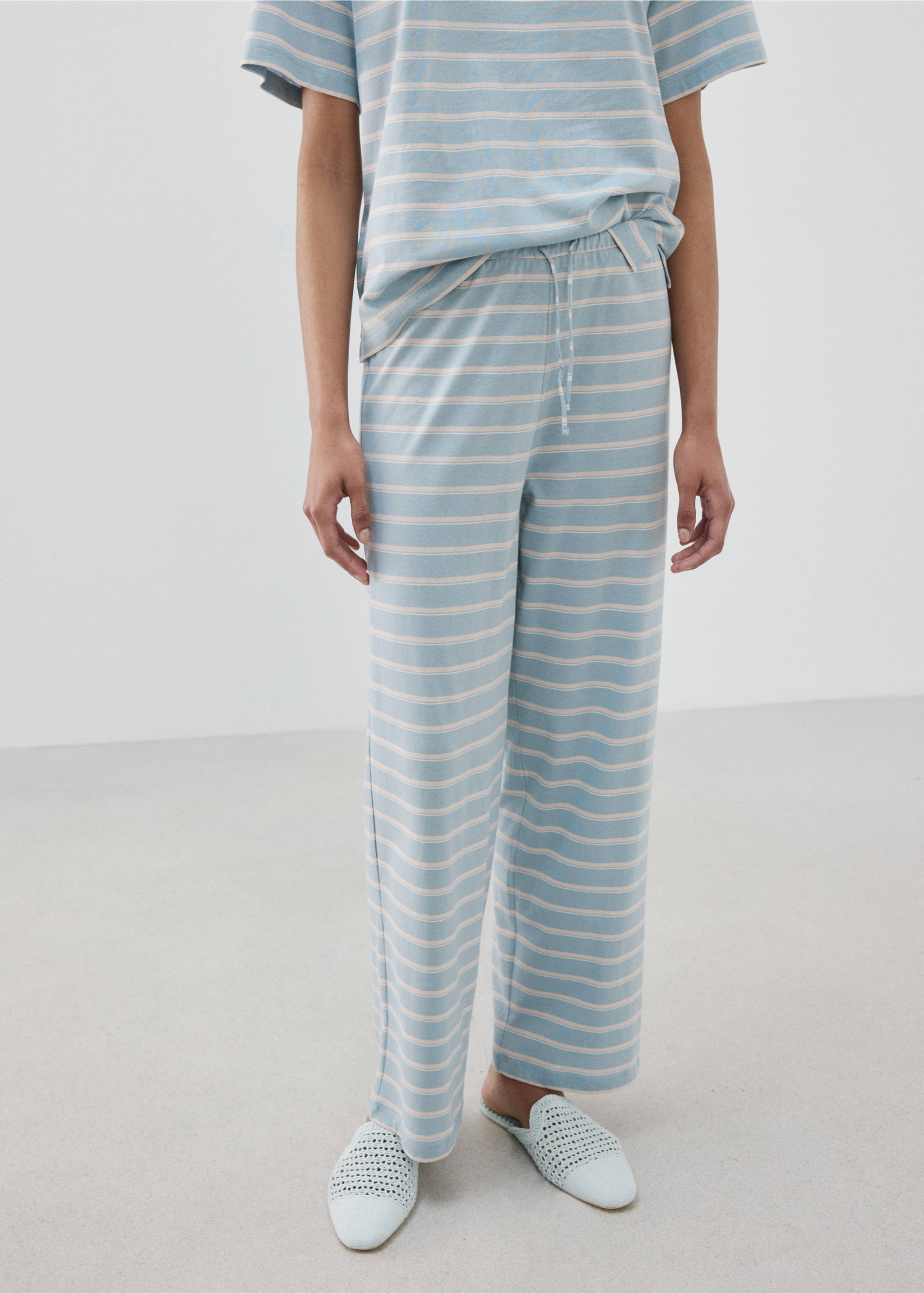 Cotton striped pyjama bottoms - Medium plane, Blue. Ref: 27086002-00.