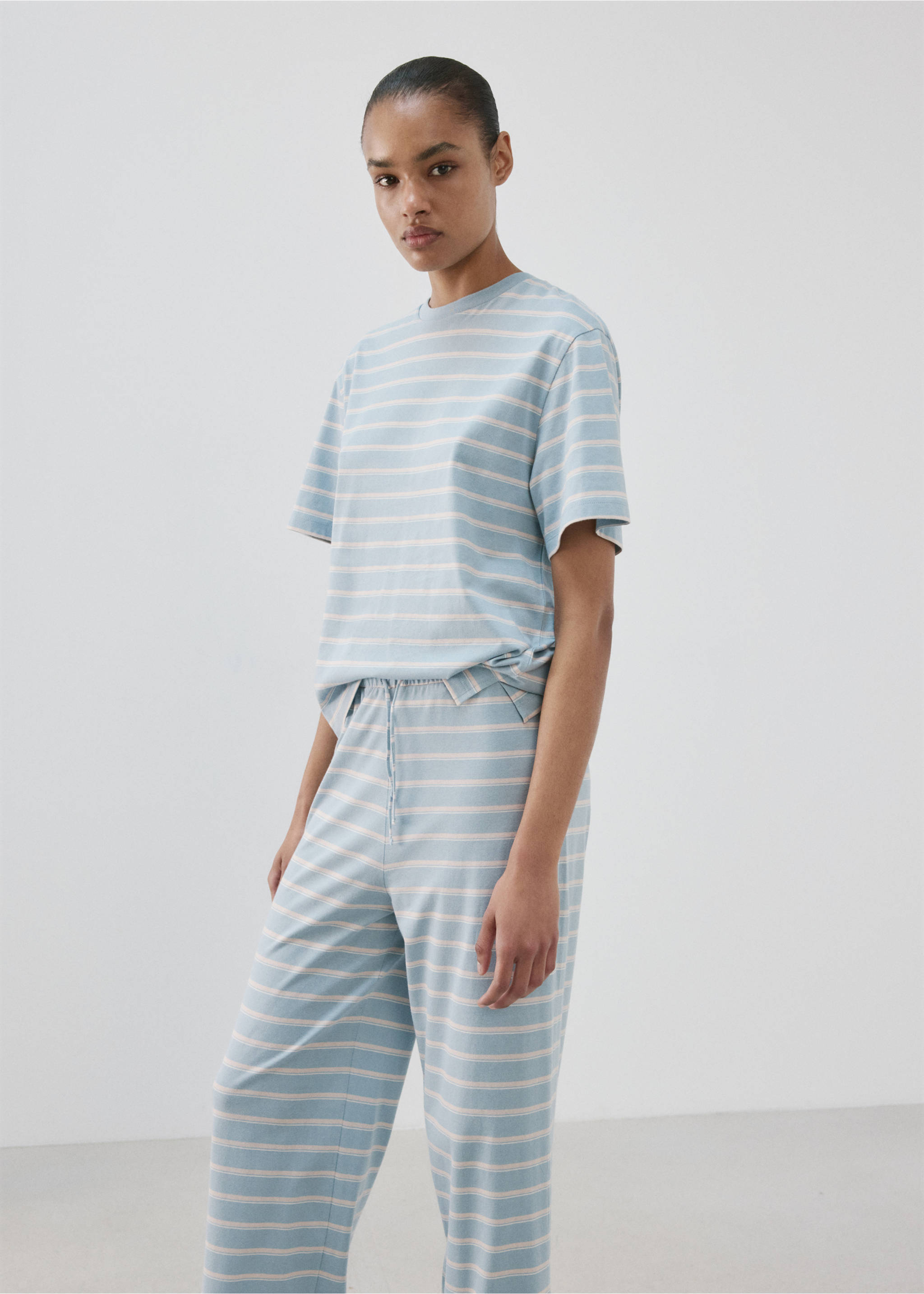 Cotton striped pyjama bottoms - Details of the article 1, Blue. Ref: 27086002-00.