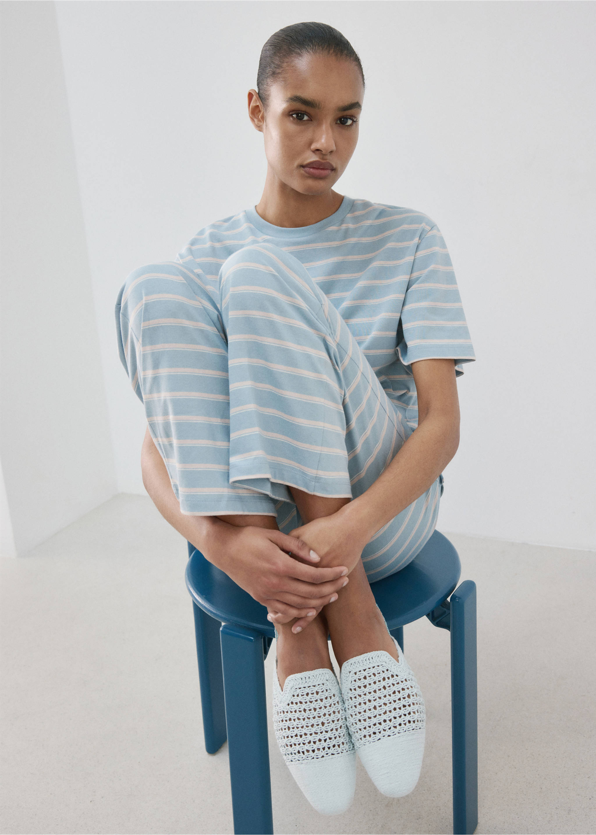 Cotton striped pyjama bottoms - Details of the article 2, Blue. Ref: 27086002-00.