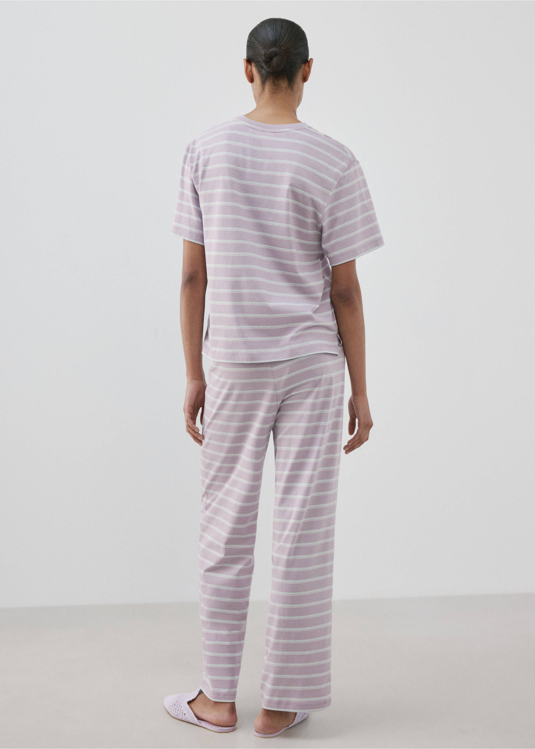 Katoenen pyjamabroek met strepen - Achterkant van het artikel, Paars. Ref: 27086002-00.