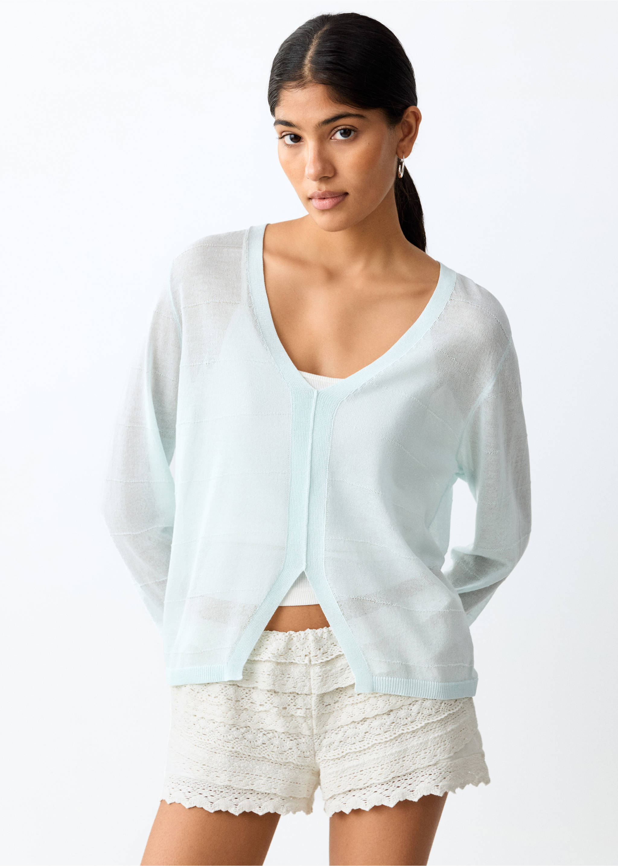 Crochet shorts with ruffles - Medium plane, Off White. Ref: 27086337-00.