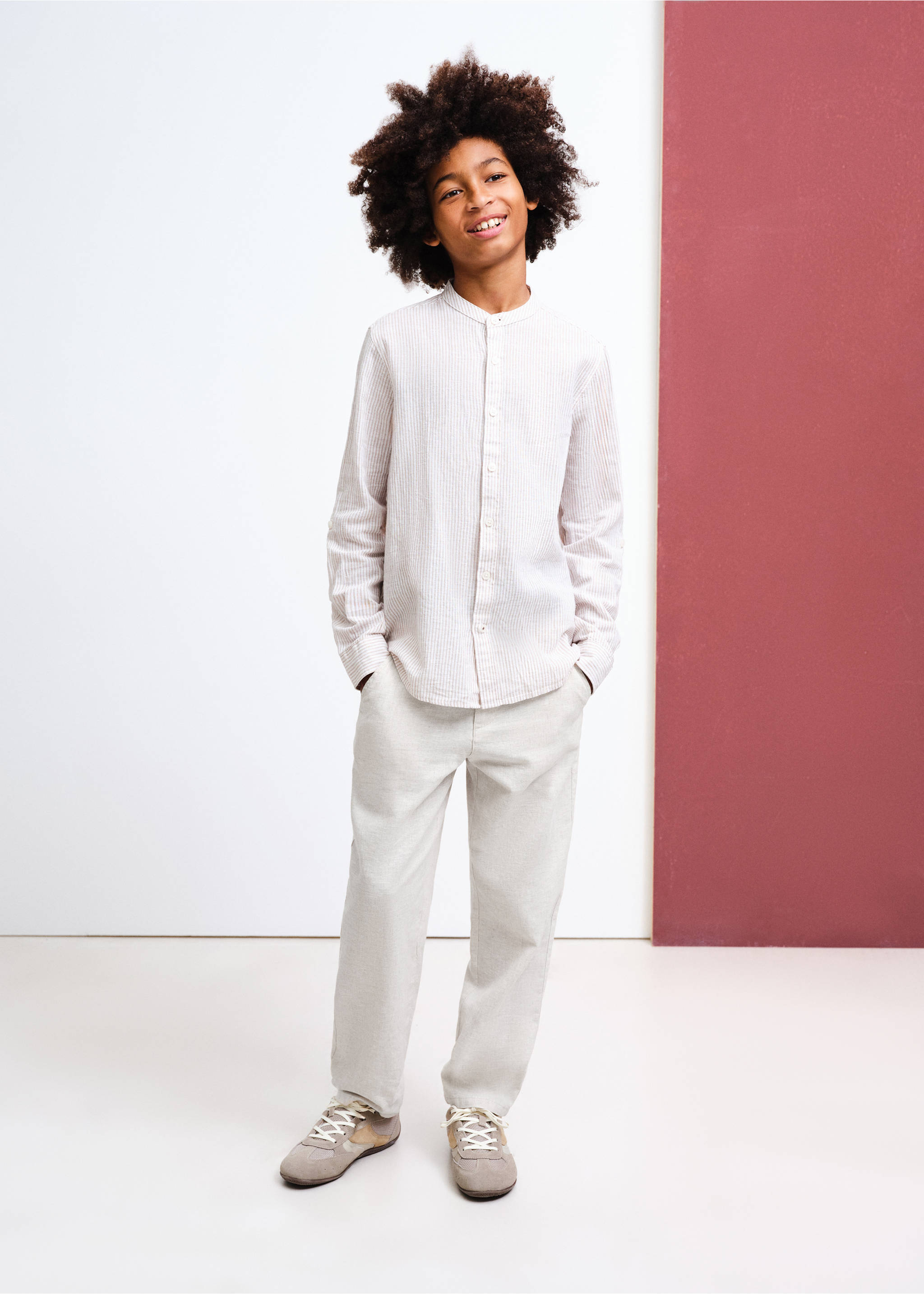 Straight linen-blend pants - General plane, Sand. Ref: 27086338-00.