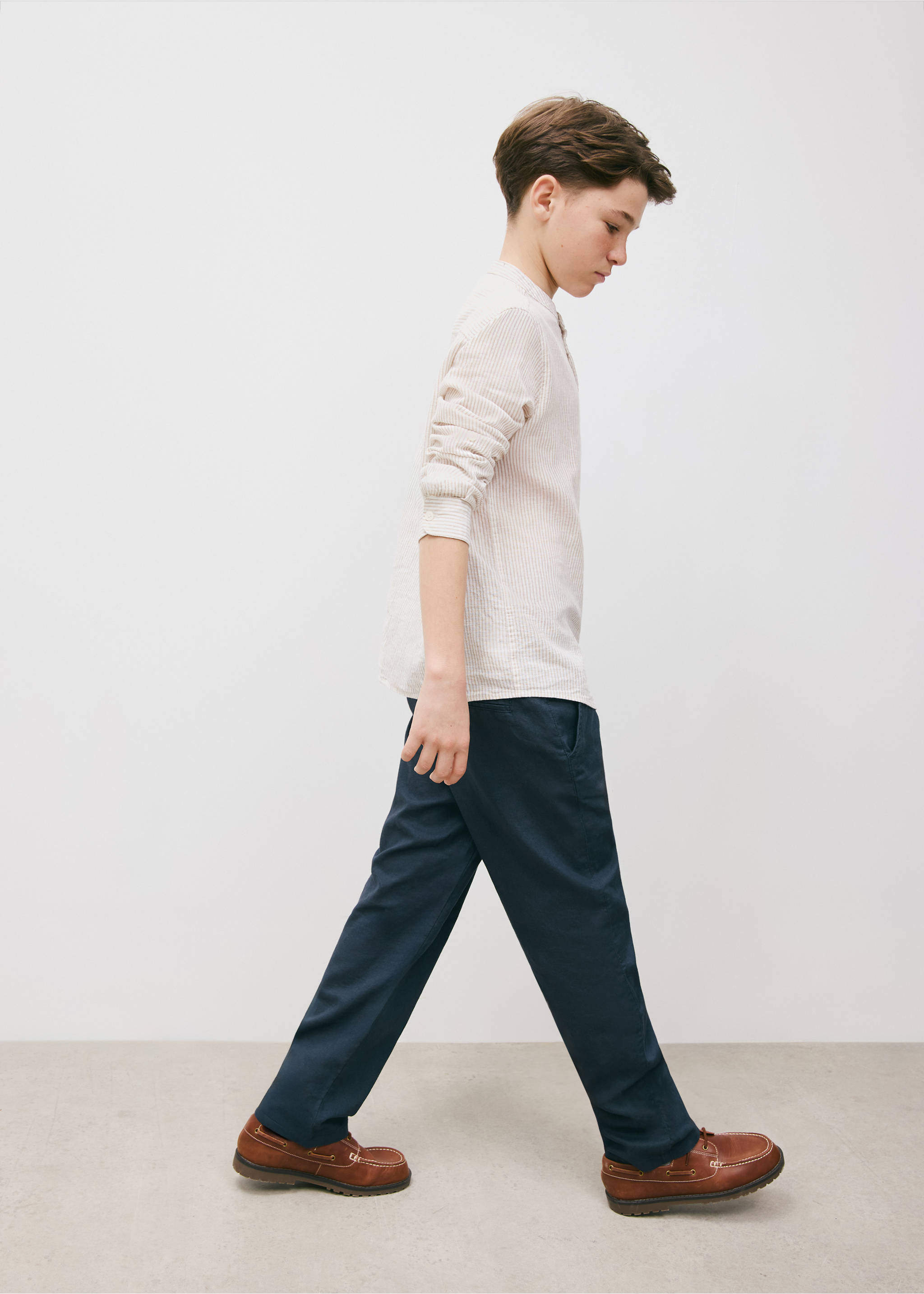 Straight linen-blend trousers - General plane, Navy. Ref: 27086338-00.