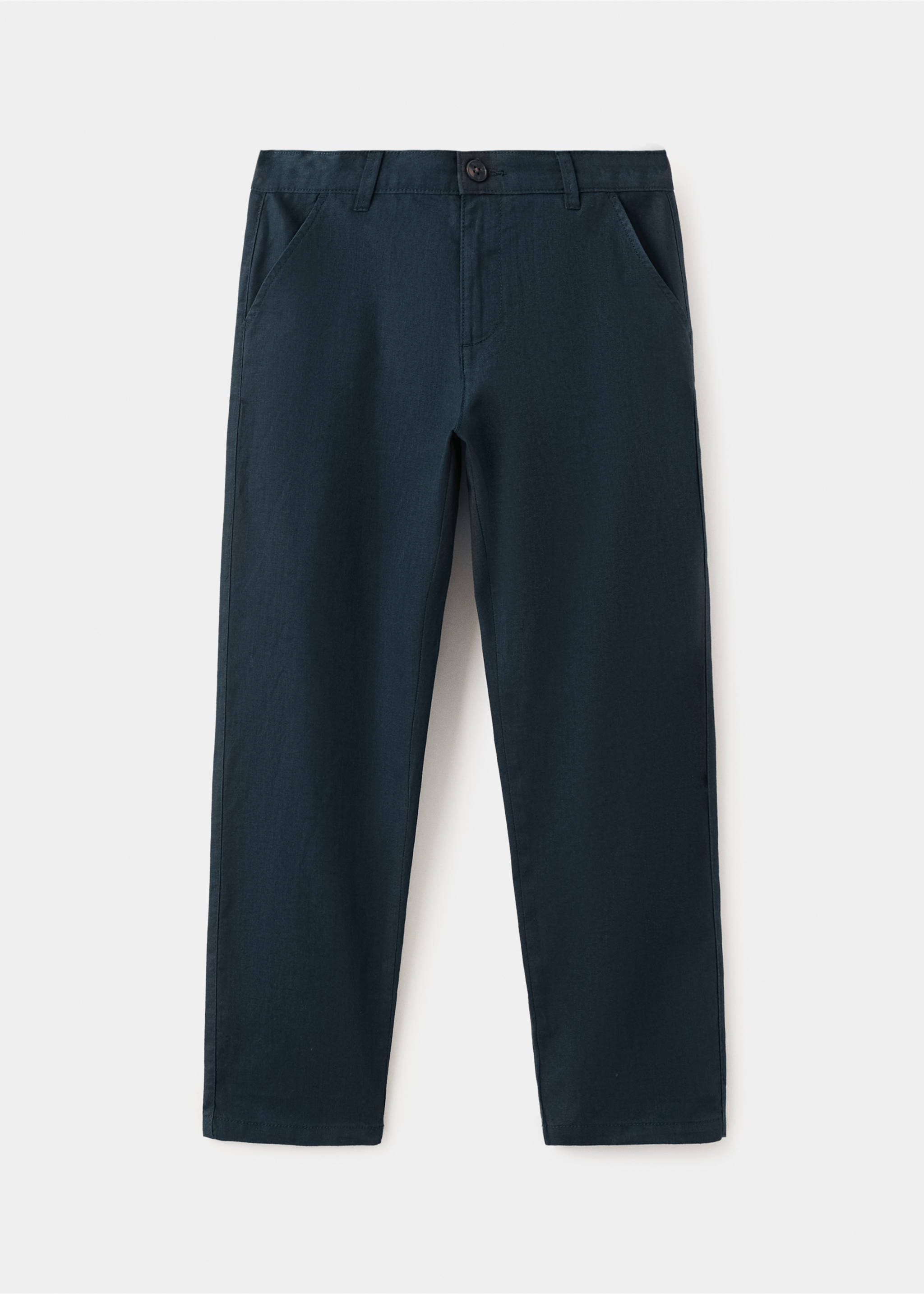 Straight linen-blend trousers - Article without model, Navy. Ref: 27086338-00.