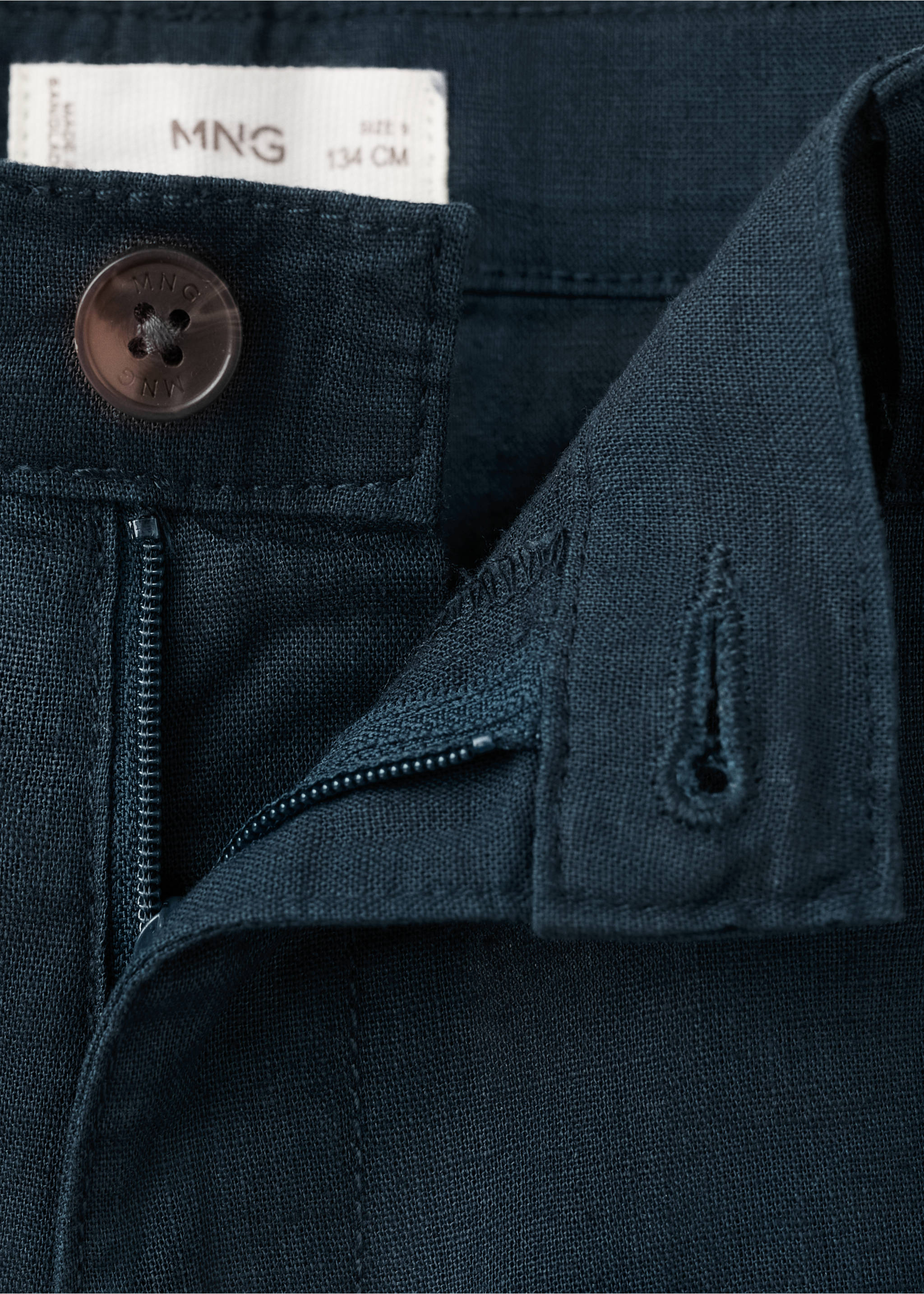Straight linen-blend trousers - Details of the article 8, Navy. Ref: 27086338-00.