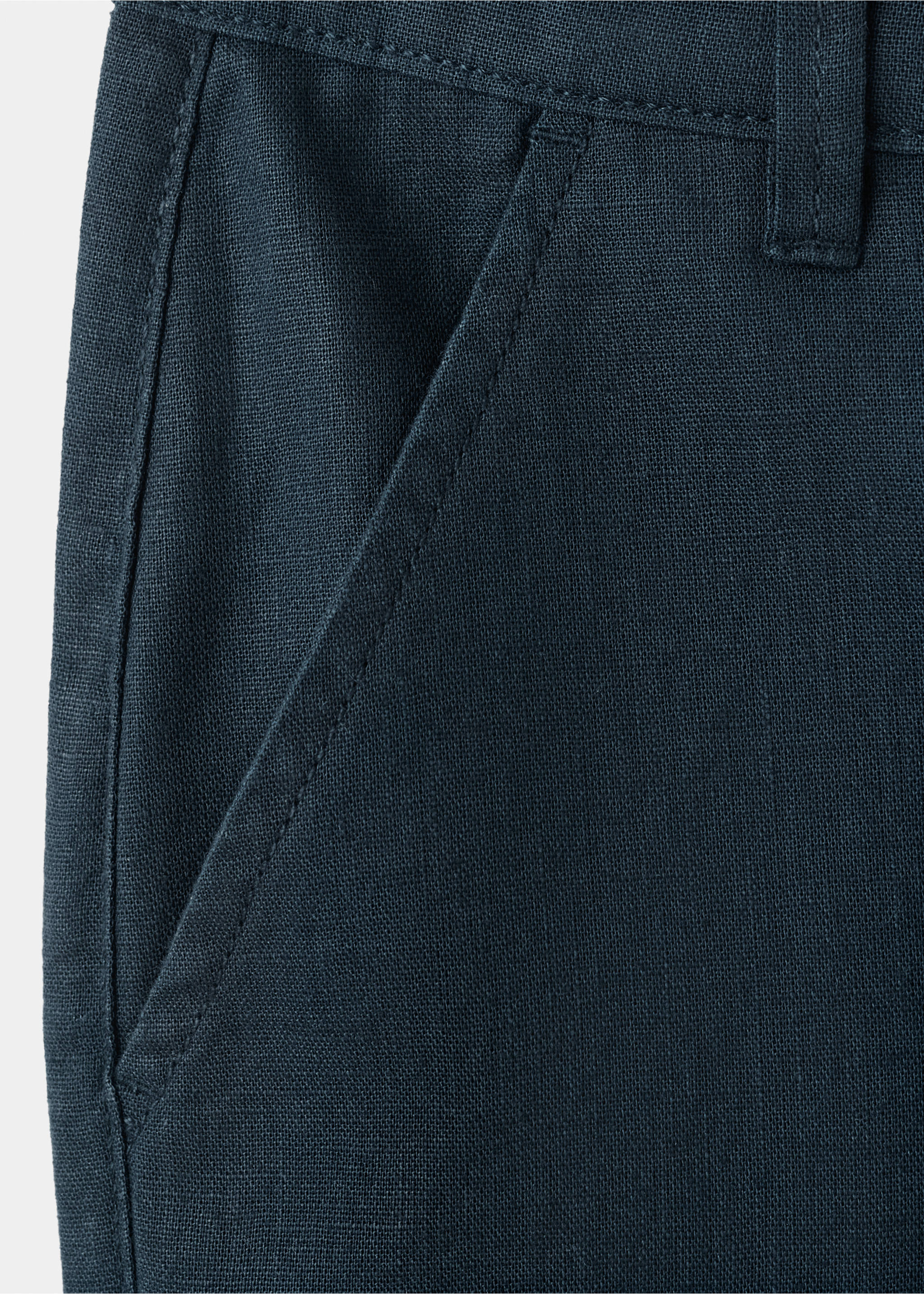 Straight linen-blend trousers - Details of the article 0, Navy. Ref: 27086338-00.