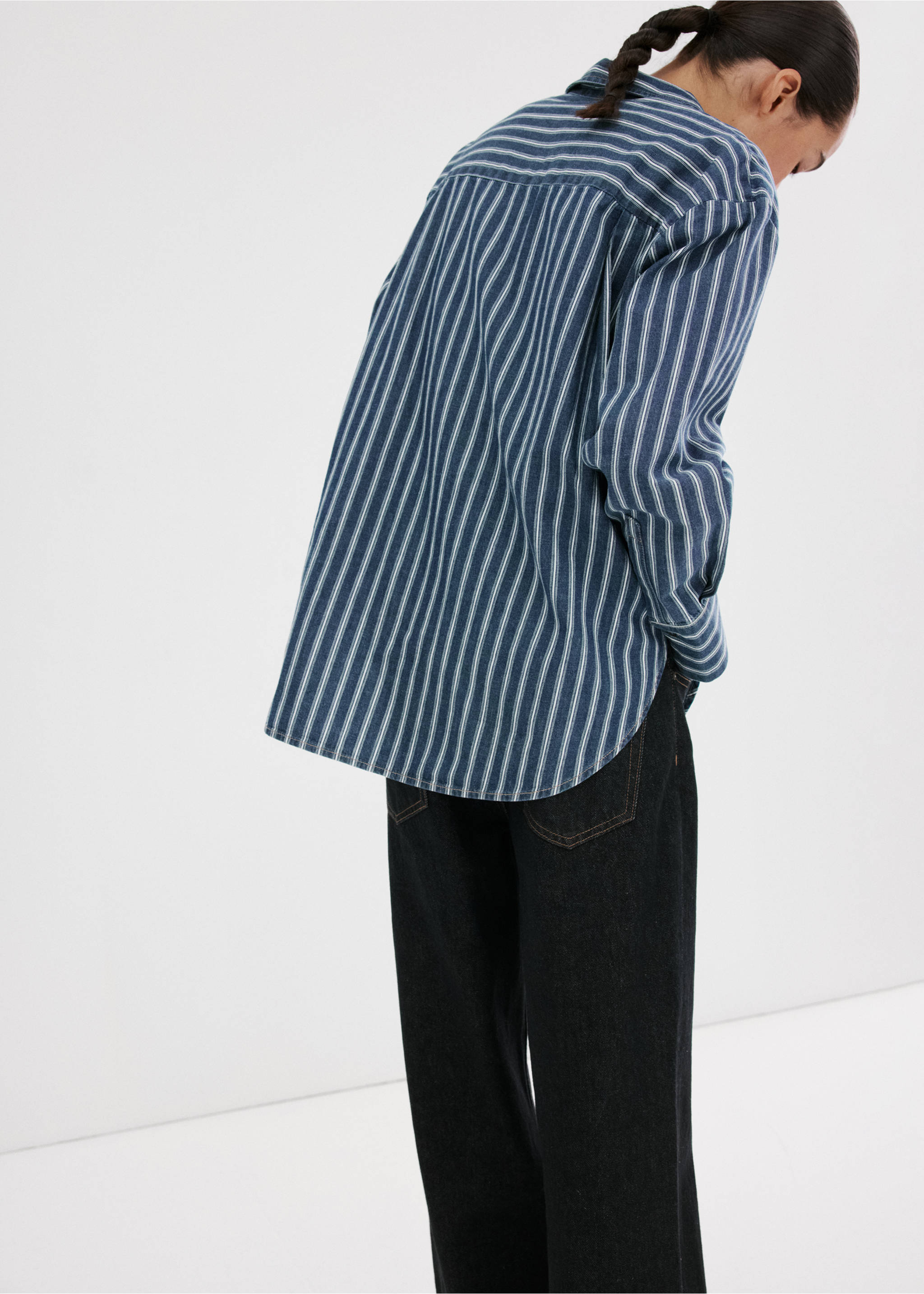 Striped denim shirt - Reverse of the article, Blue. Ref: 27086341-00.