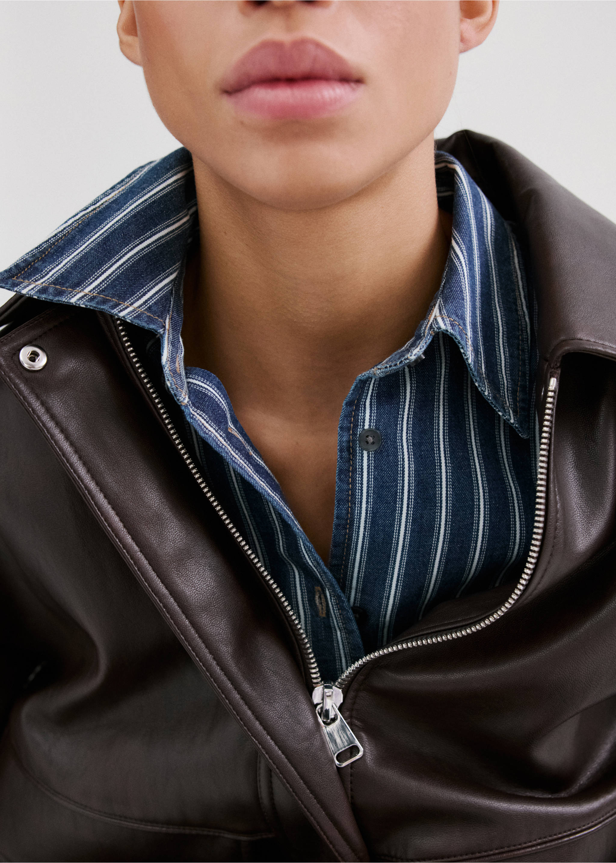 Striped denim shirt - Details of the article 1, Blue. Ref: 27086341-00.