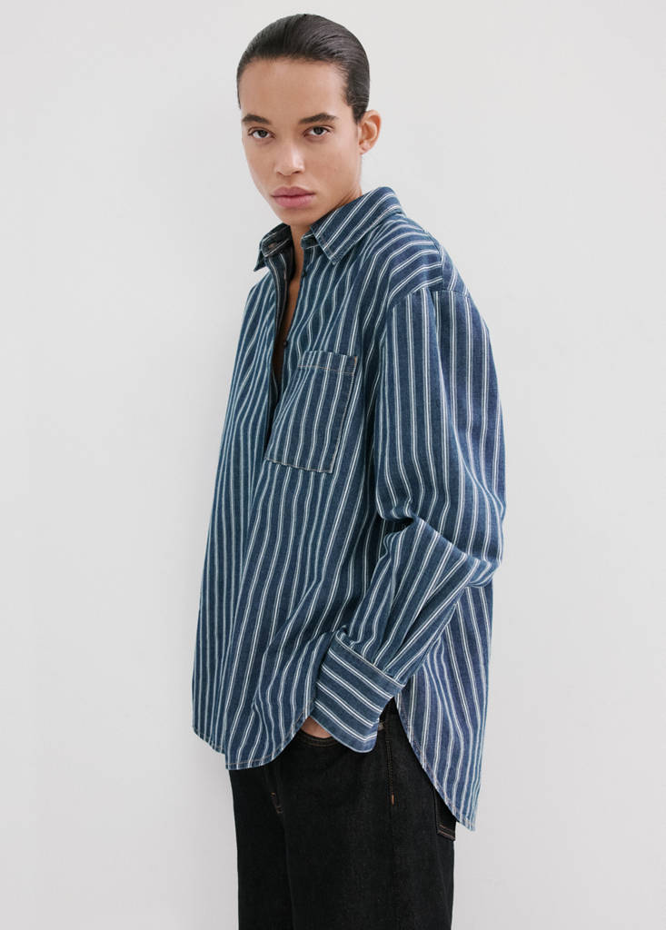 Striped denim shirt — Blue