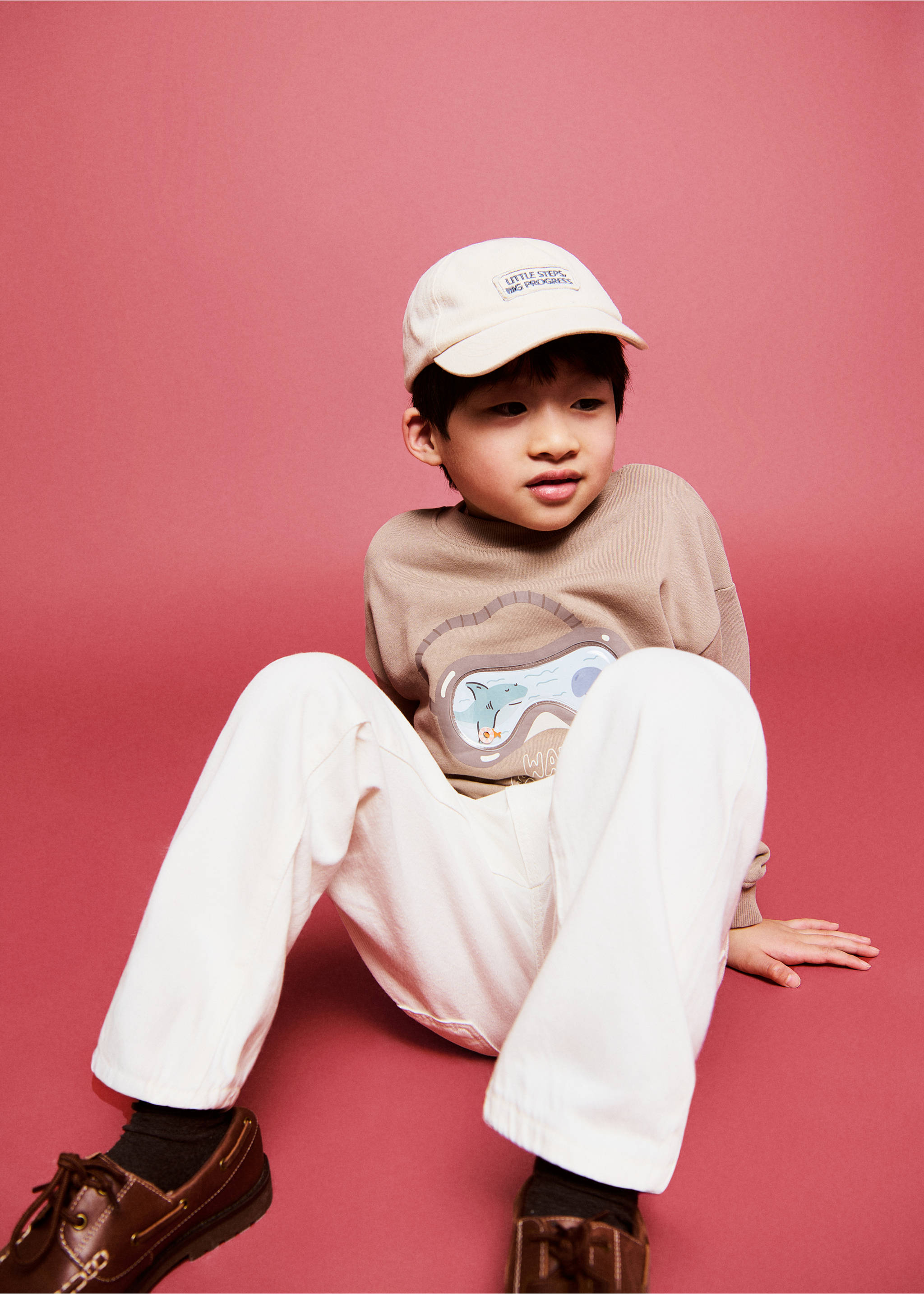 Printed cotton sweatshirt - General plane, Medium Brown. Ref: 27086343-00.