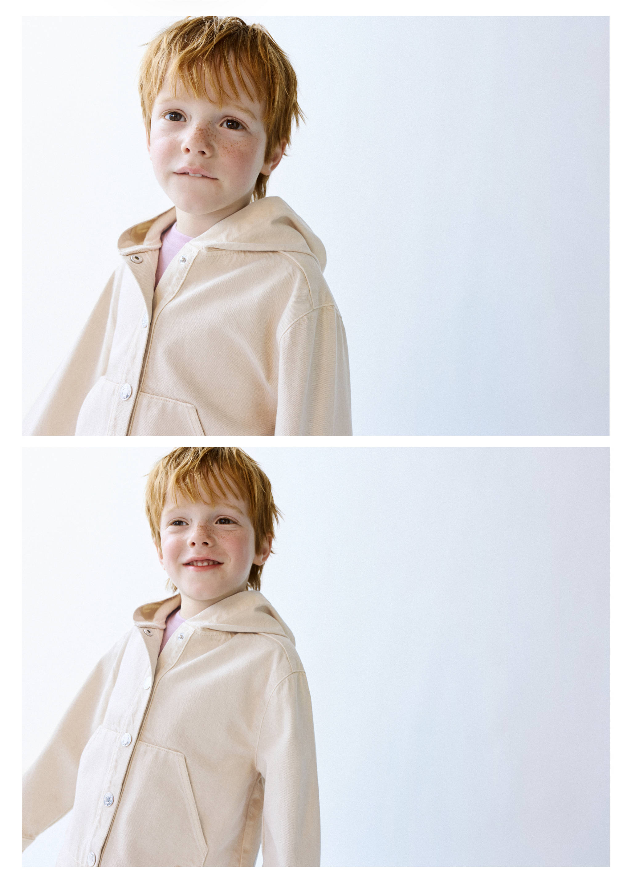 Denim jacket with hood - Details of the article 1, Sand. Ref: 27086345-00.