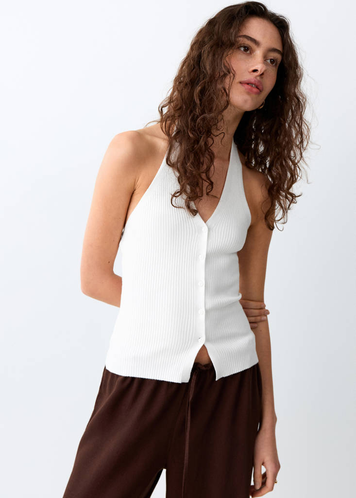 Top cuello halter canalé
