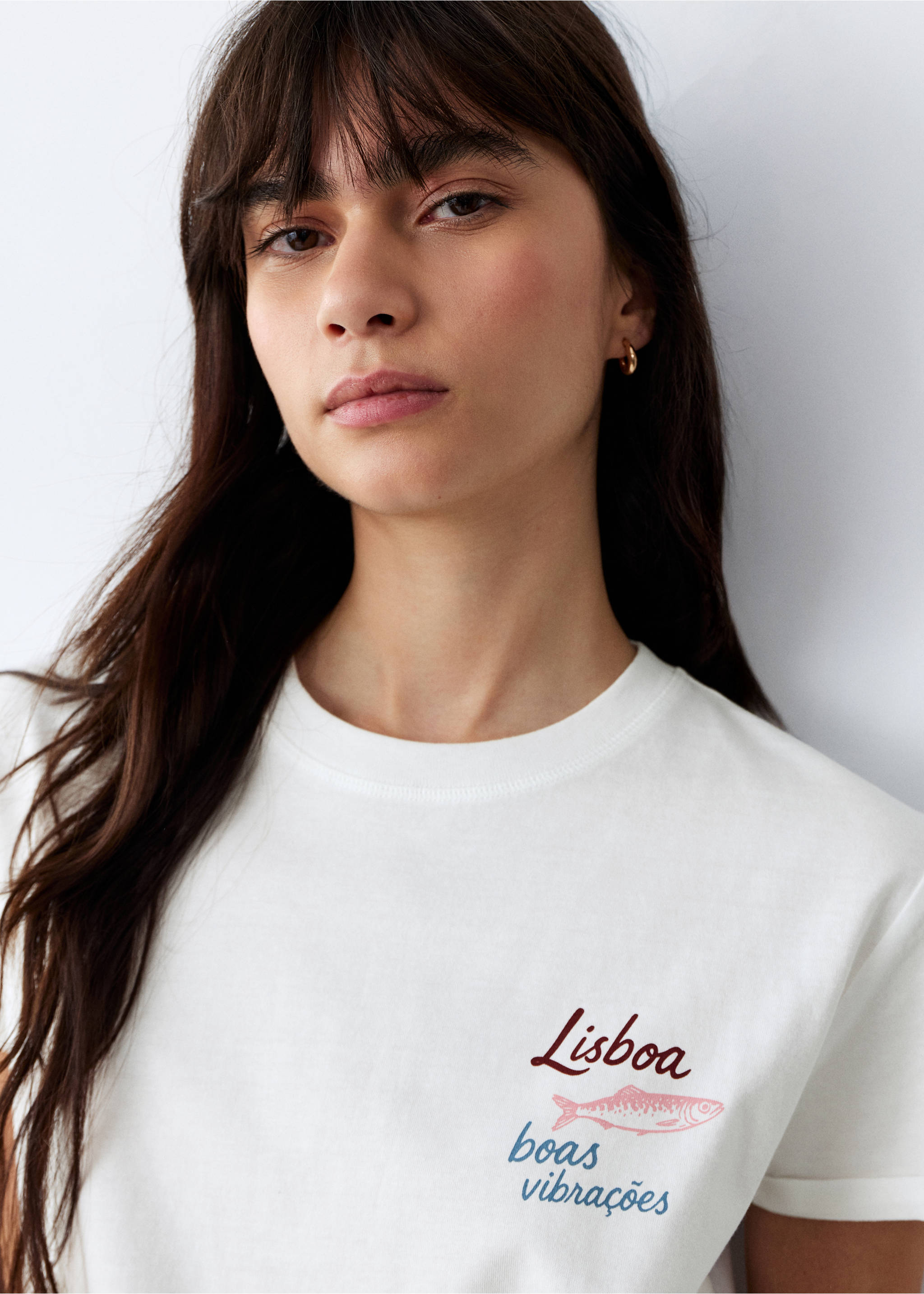 Хлопковая футболка с принтом - Деталь изделия 1, Грязно-белый. Ref: 27086354-00.