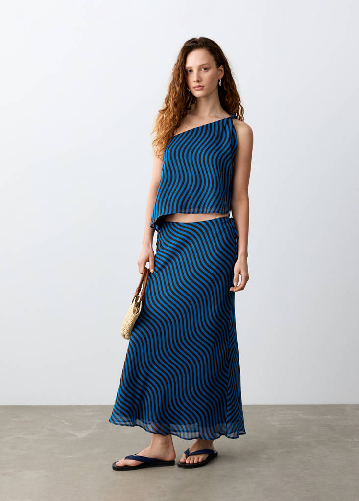 Midi skirt with wave pattern — Vibrant blue