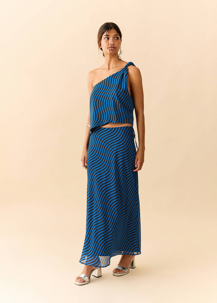 Midi skirt with wave pattern — Vibrant blue