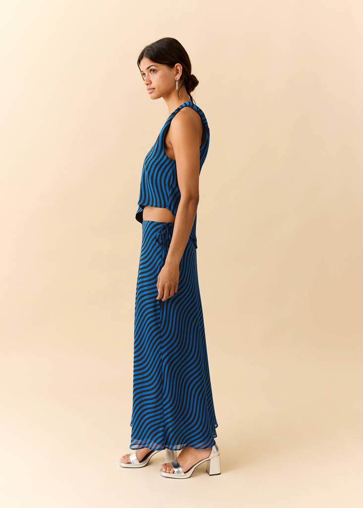 Midi skirt with wave pattern — Vibrant blue