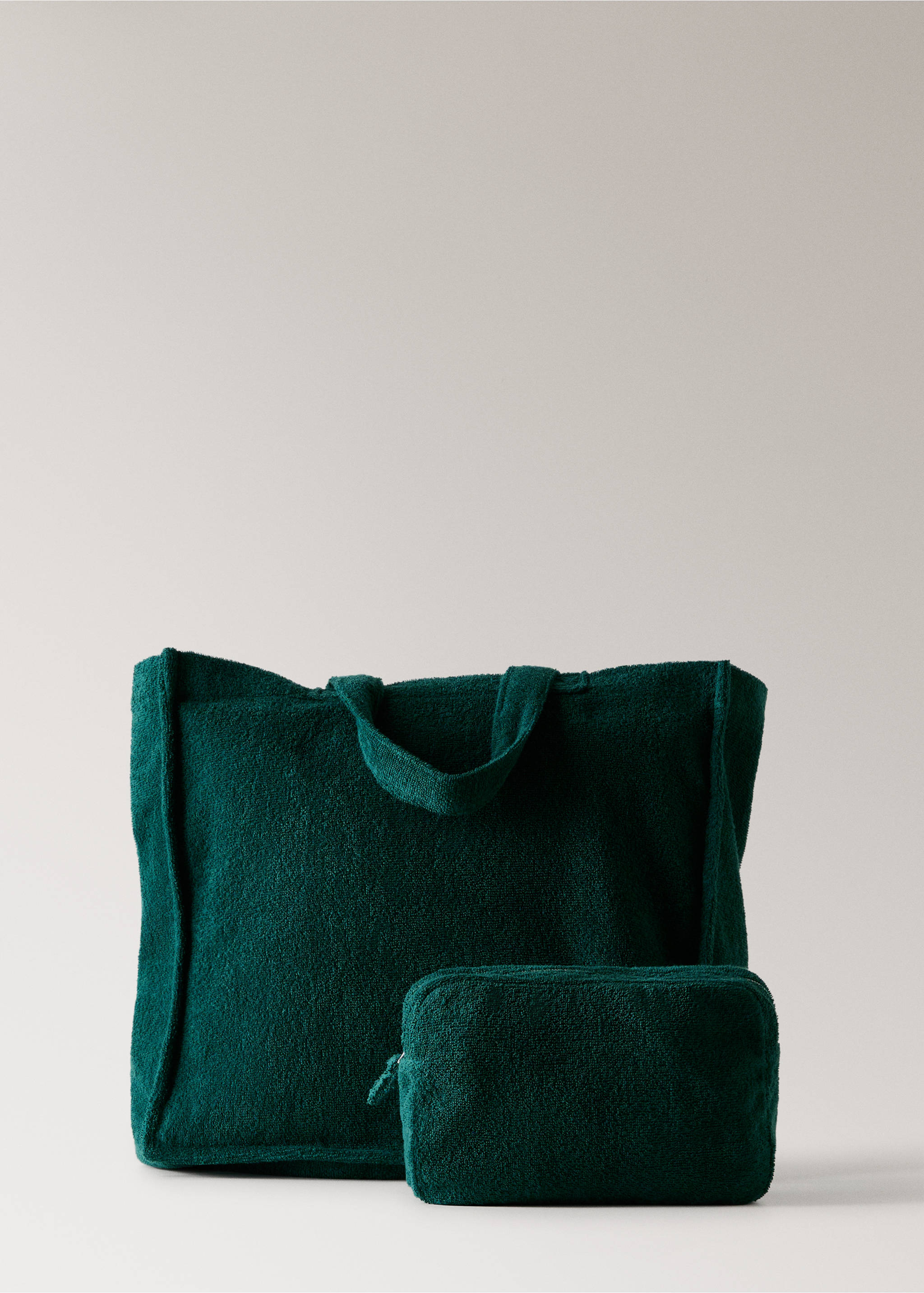 Terry cotton tote bag - Details of the article 3, Forest Green. Ref: 27086357-00.