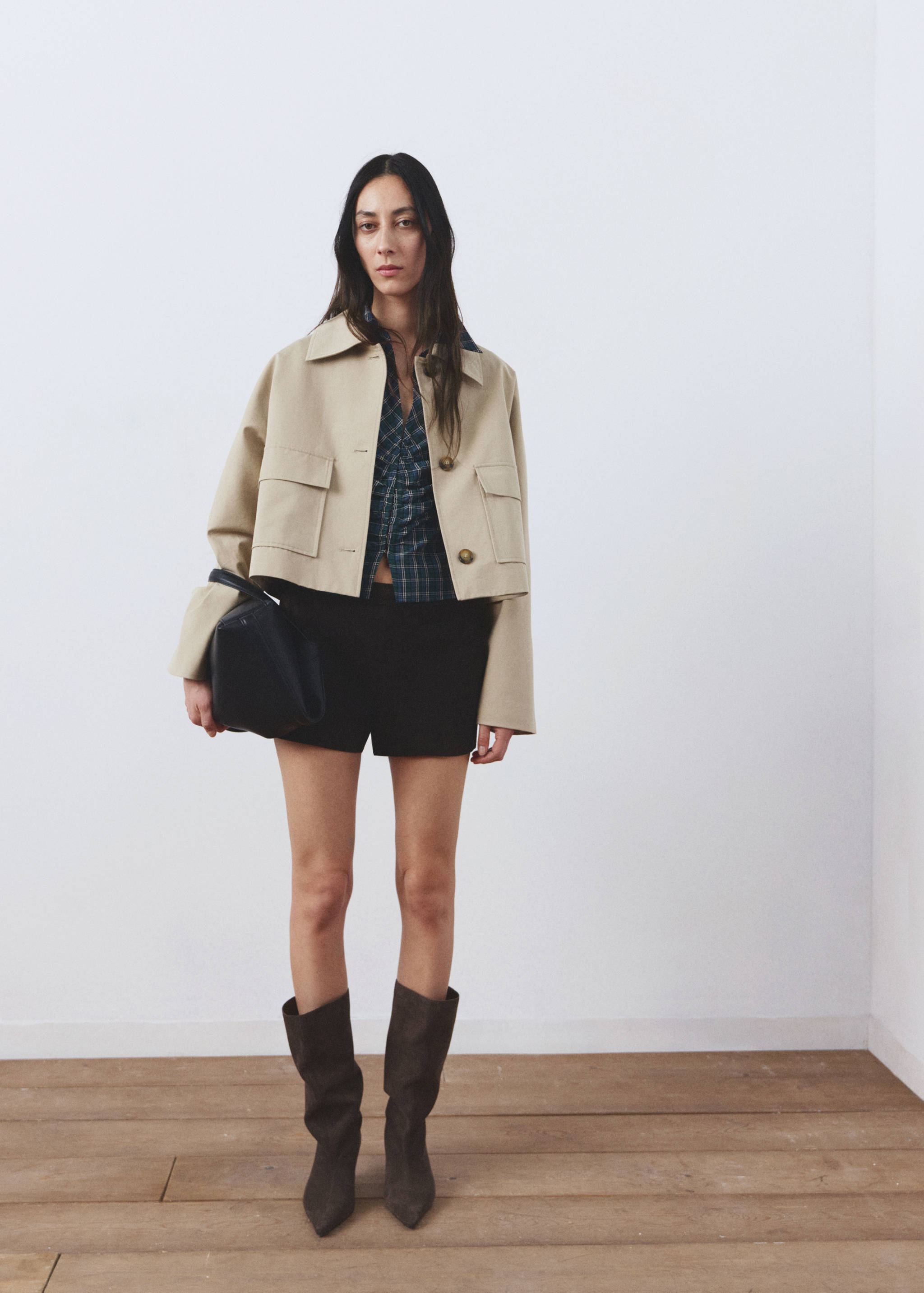 Gathered check blouse - General plane