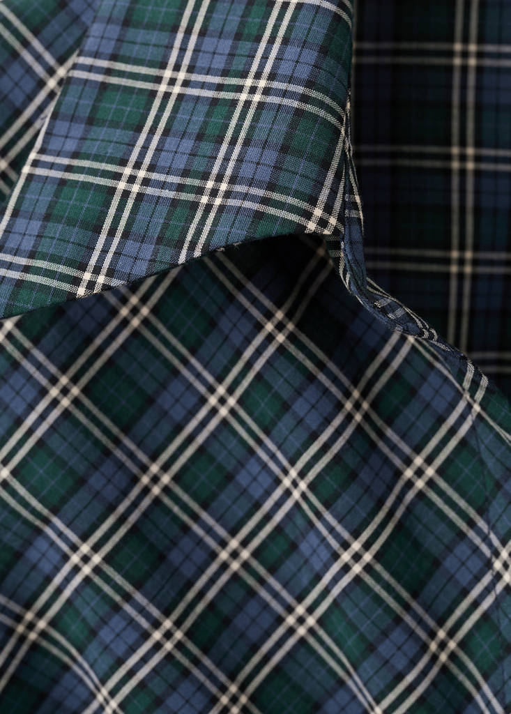 Gathered check blouse — Blue