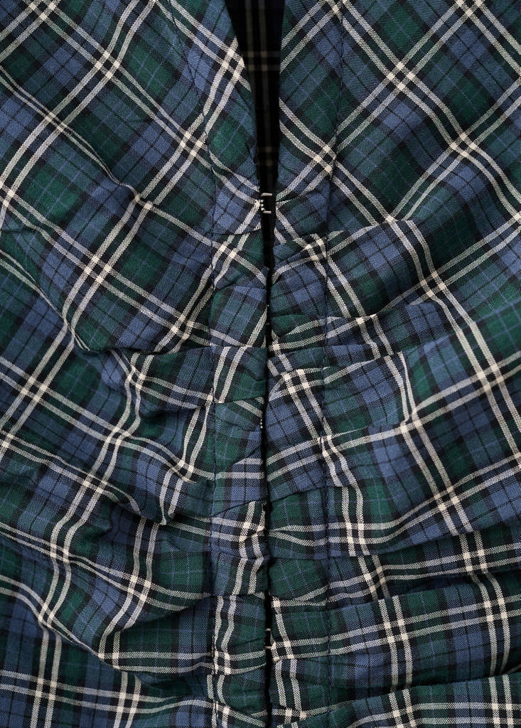 Gathered check blouse — Blue